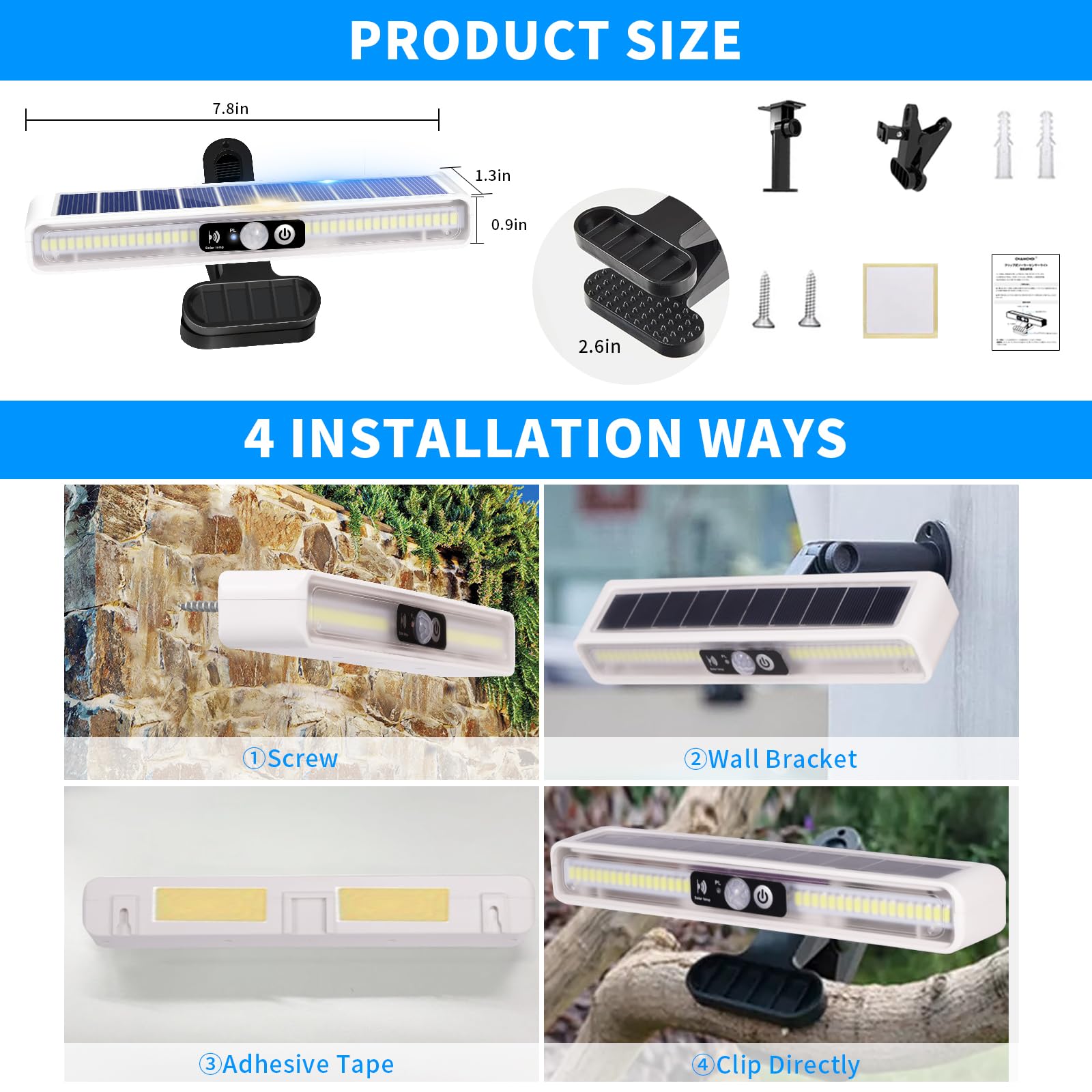 Sunlight Encounter Clip On Solar Motion Lights Outdoor Waterproof, 4 Pack Fence Lights Outside With 36 Leds, 6000K, Portable Sol