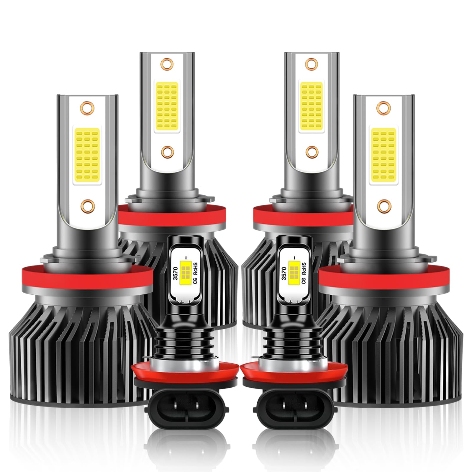 Nexilara H11/H8/H9 Led Bulbs Combo For 2016-2023 Toyota Tacoma, 600% Brightness, 6500K White, Aluminum, Pack Of