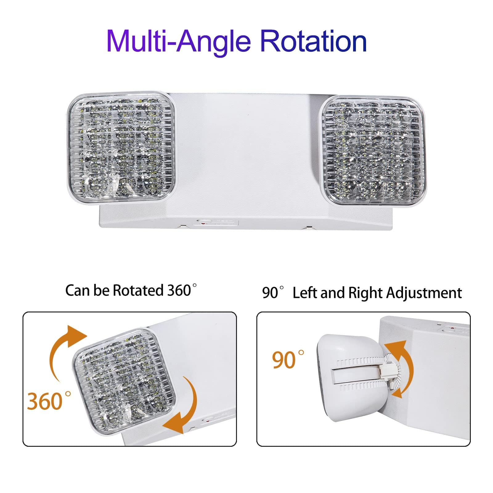 CM MZY Emergency Lights 2 Pack - LED Fixtures with Battery Backup, Square Head, AC120V, UL Listed