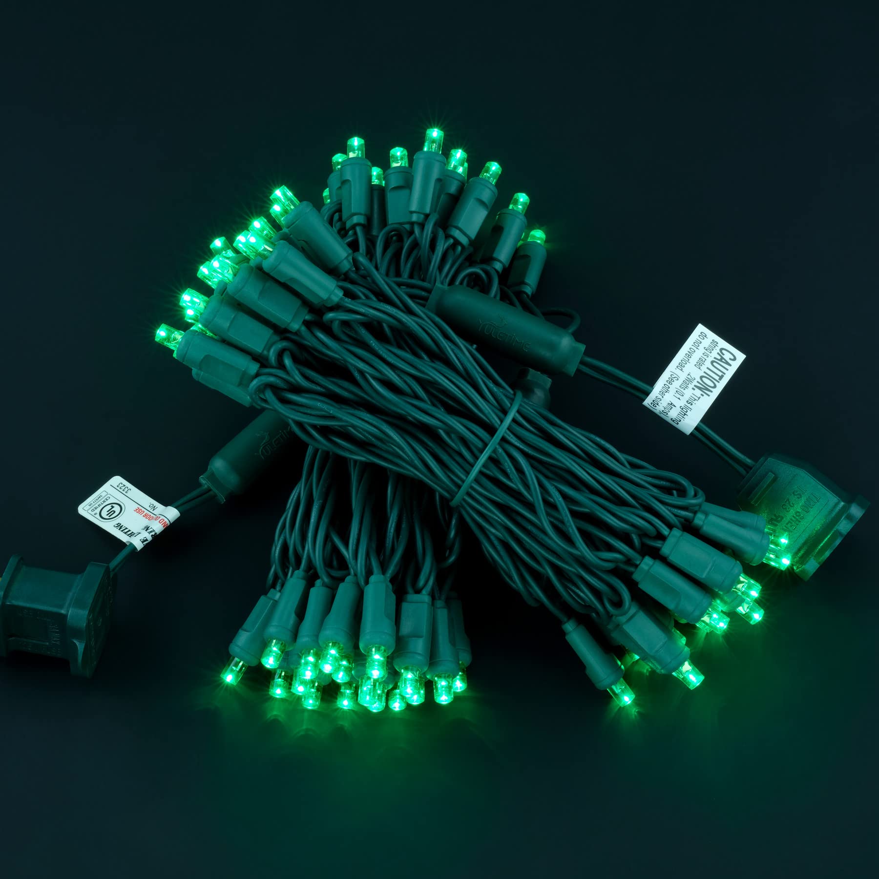 Yuletime Green 5Mm Led Christmas Lights, 33 Ft 100 Count 4'' Spacing One-Piece High Waterproof Wide Angle Ul Certified String Li