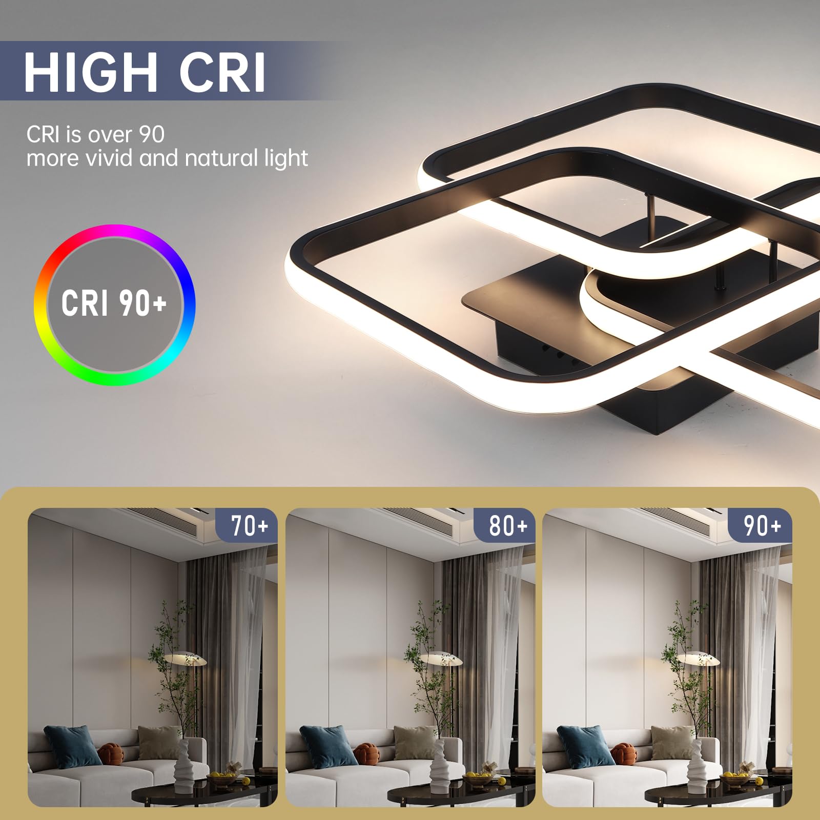 Vloitgol Modern Ceiling Light,Dimmable Black Led Ceiling Light Fixtures With Remote Control,Square Flush Mount Ceiling Lamp For