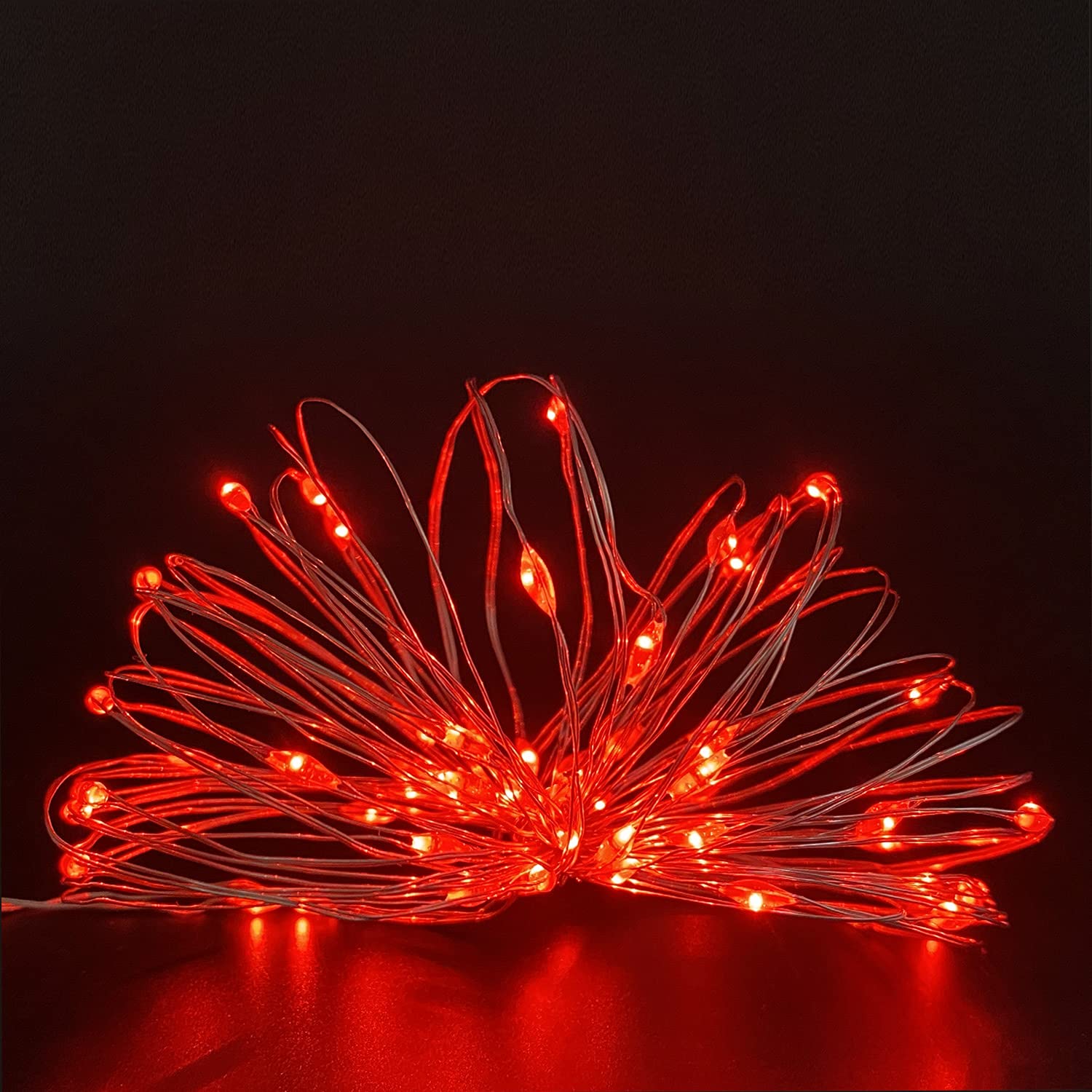 Everfit Lighting 2 Pack Battery Operated Mini LED Fairy Lights, 50 Count, 18 Feet Silver Wire, Red, Timer 6 Hours On/18 Hours Off