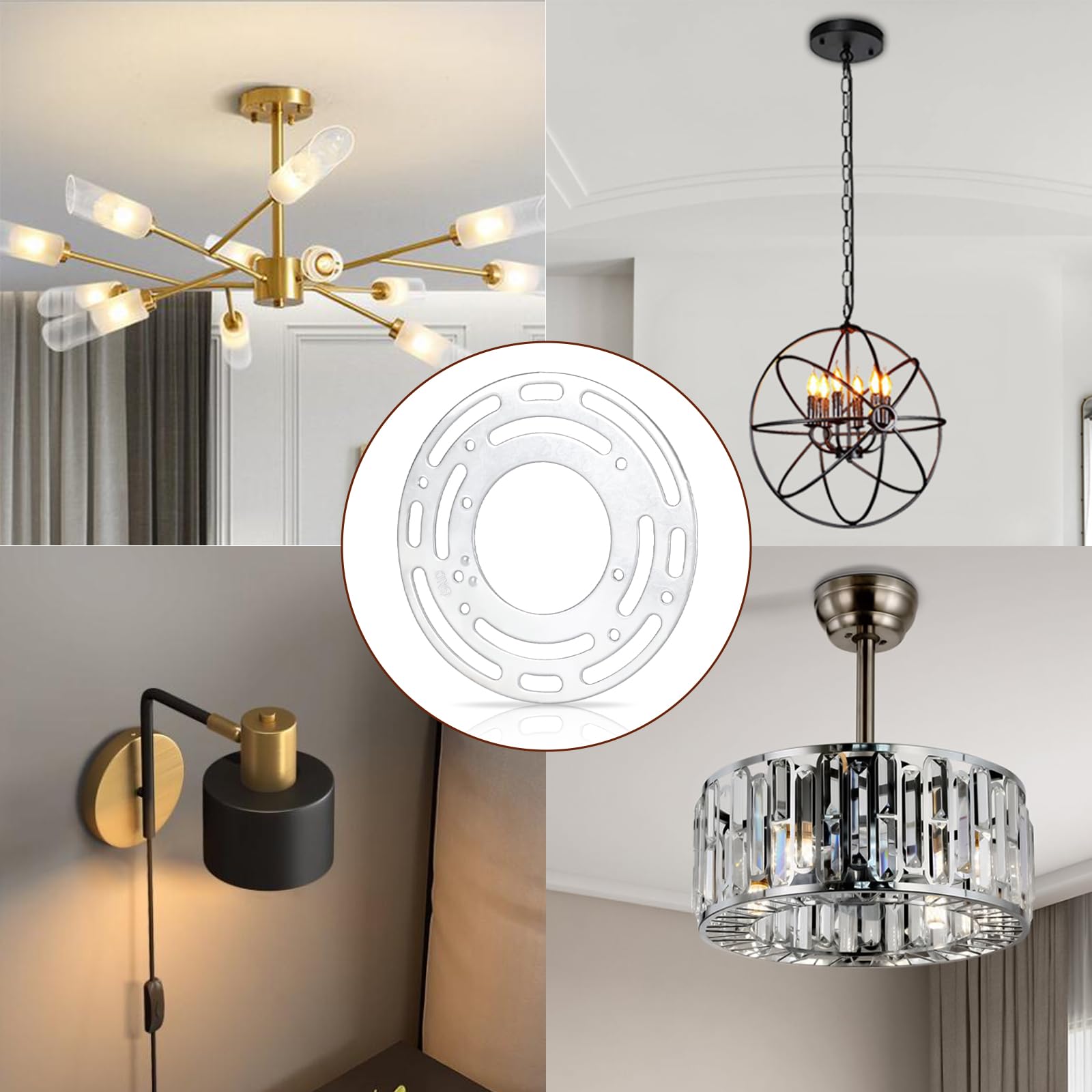Teemyaa 2 Pack Light Fixture Mounting Brackets, Ceiling Light Mounting Plate, Wall Light Mount Blocks With Screw And Nuts, 4” Round Junction Box Adaptor For Ceiling Fan, Chandelier, Pendant