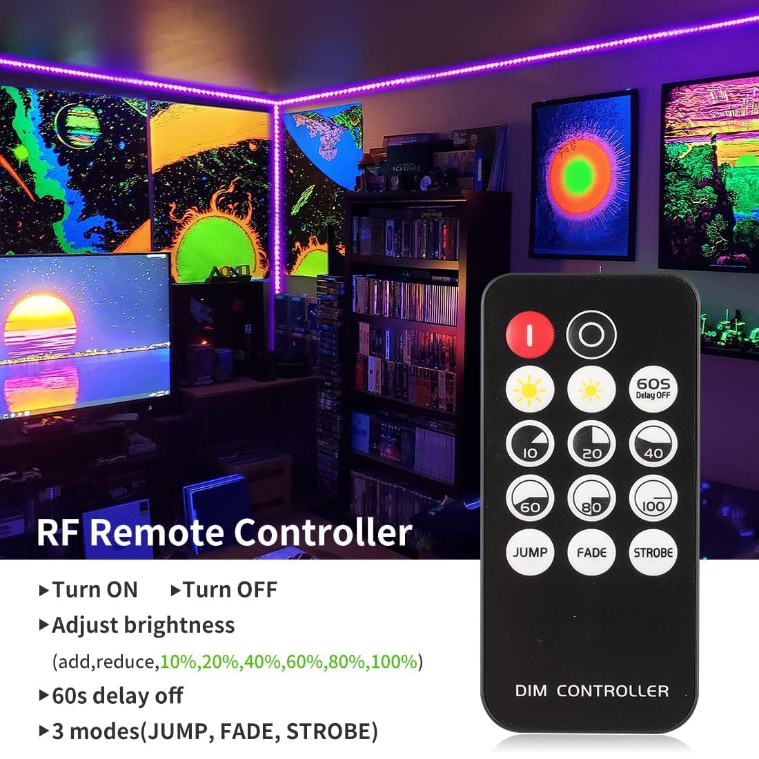 Thecham 20Ft Black Light Strip With Remote, 360 Led, 3 Modes For Glow Parties & Stage Lighting