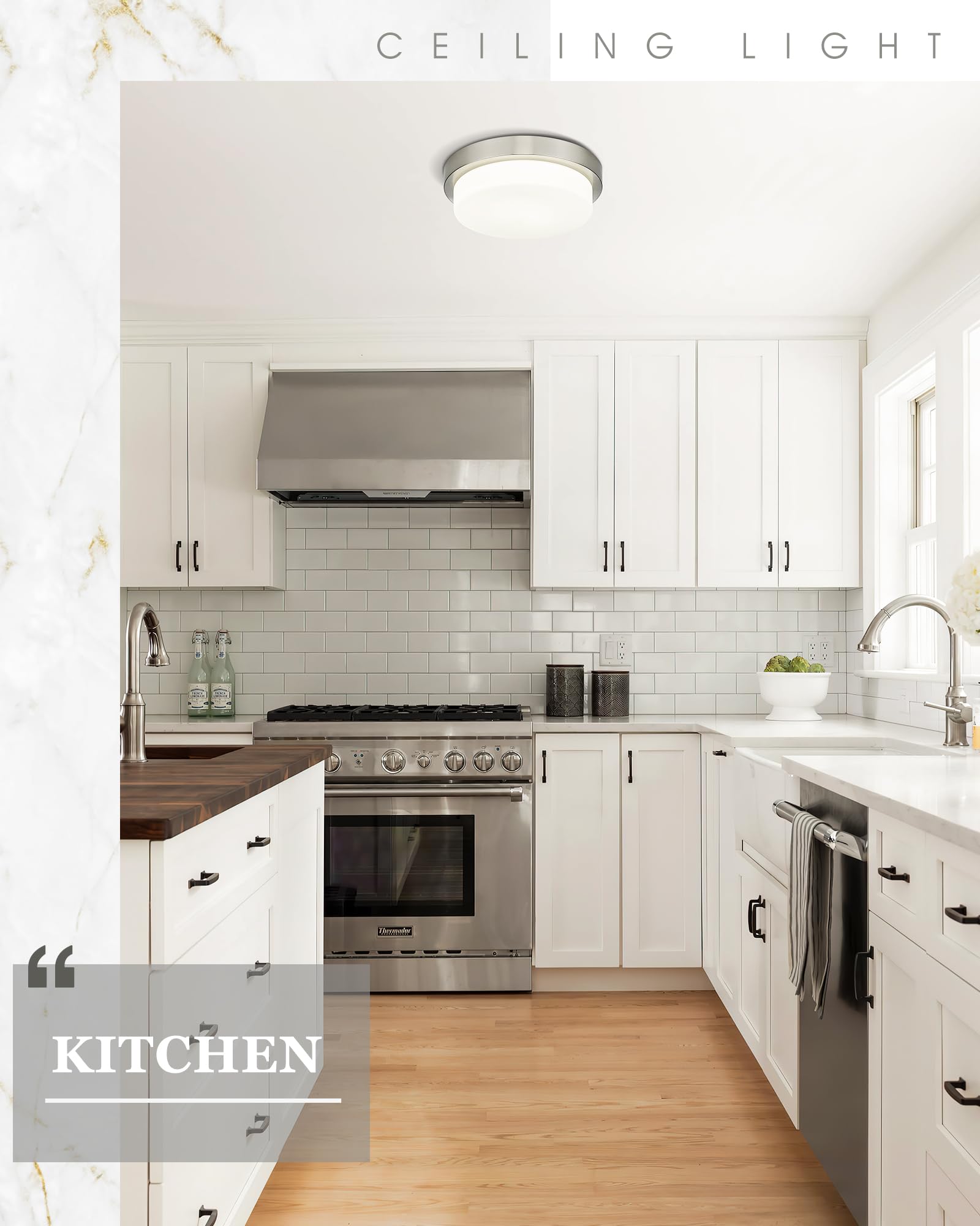 Audickic Flush Mount Ceiling Light, 13Inch Close To Ceiling Light Fixtures 24W 2200Lm Dimmable 2700K/3000K/4000K/5000K/6000K Led