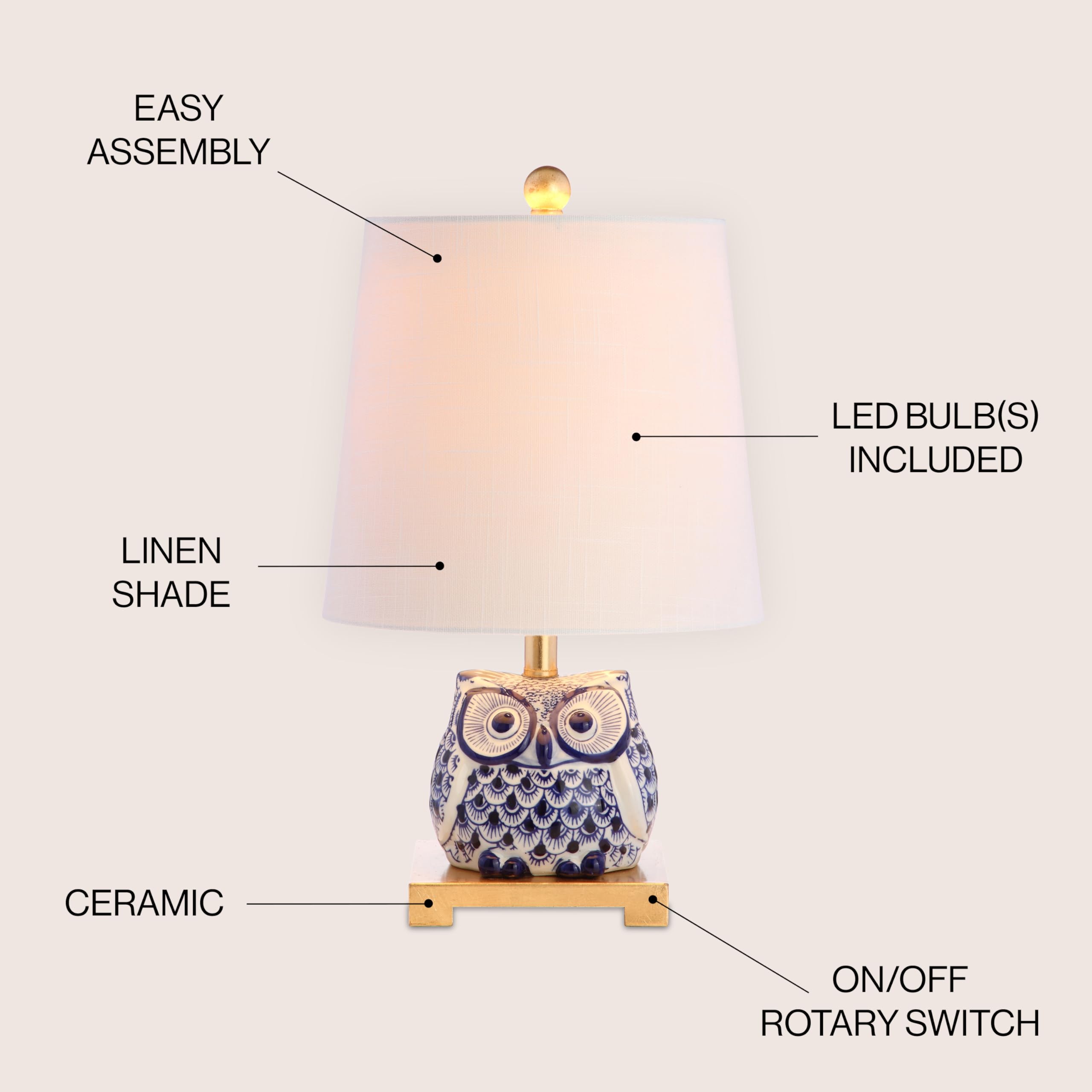 Jonathan Y Justina 16 Ceramic Led Table Lamp, Blue/White, Model Jyl3014A, Perfect For Bedroom, Living Room, Office, Or College Dorm