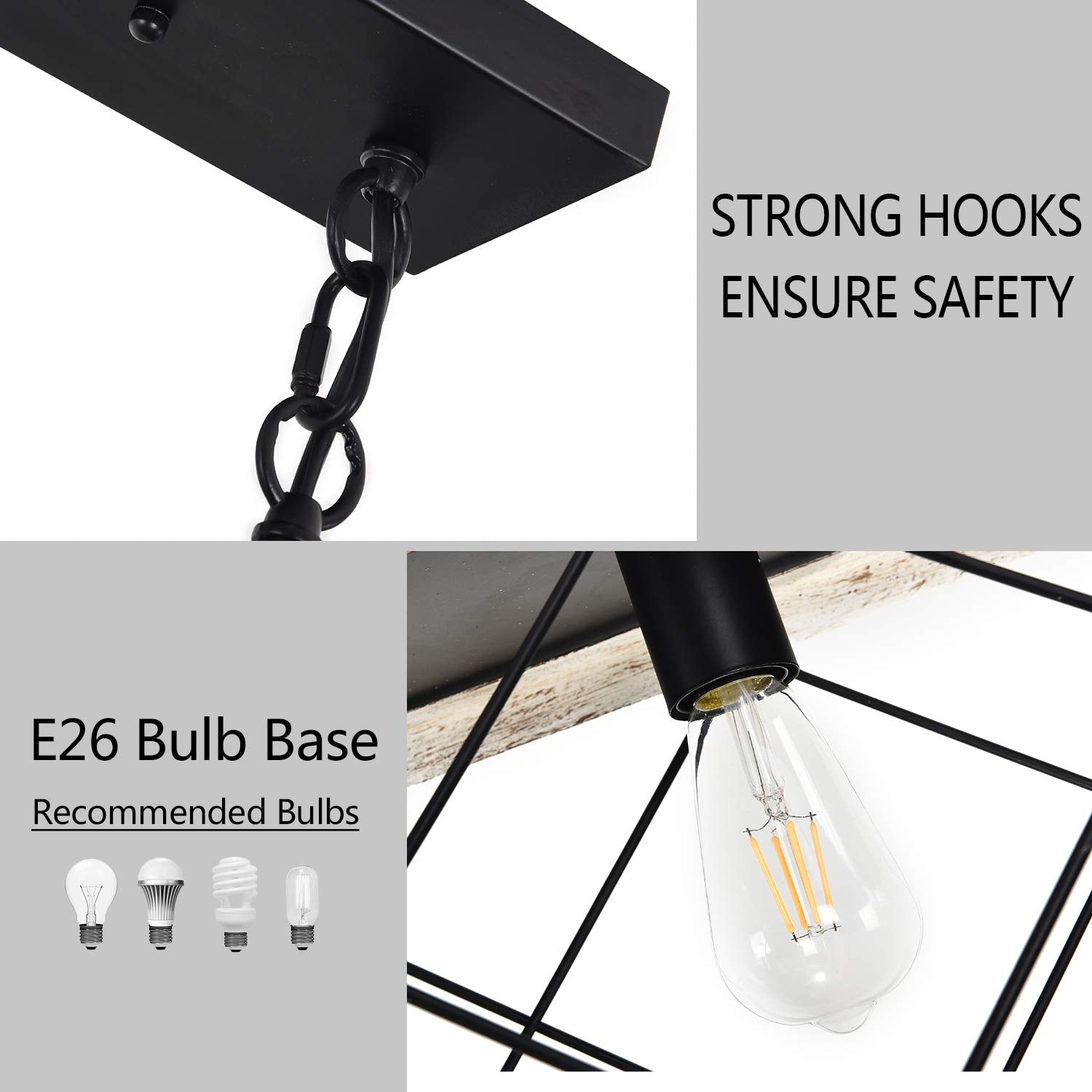 Luupyia 5-Light Farmhouse Chandelier, Rustic Metal Pendant Light For Kitchen & Dining Room