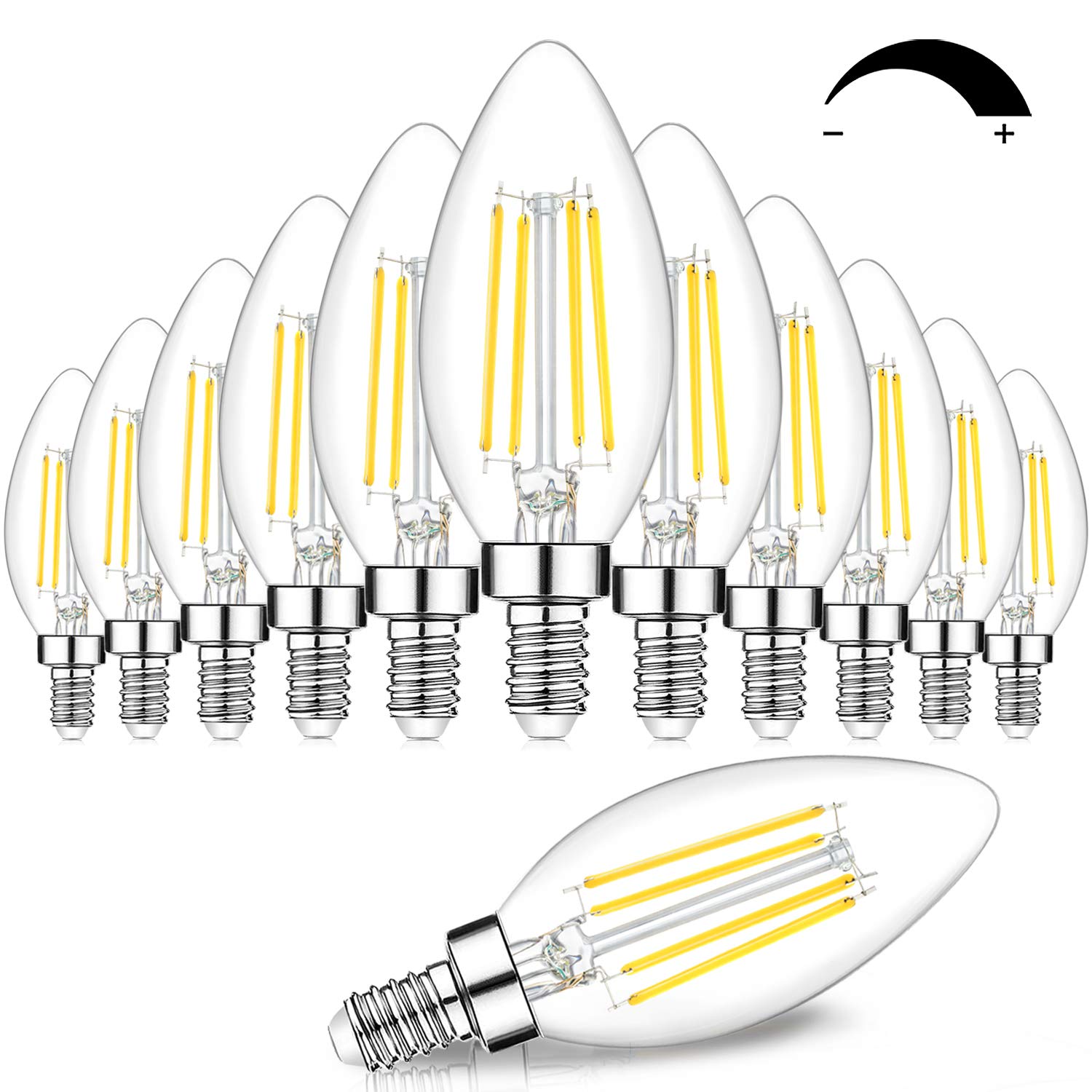 12-Pack Dimmable E12 Led Candelabra Bulbs 60W Equivalent, 5000K Daylight White, 600 Lumens B11 Candle Base 6W C35 Led Filament V
