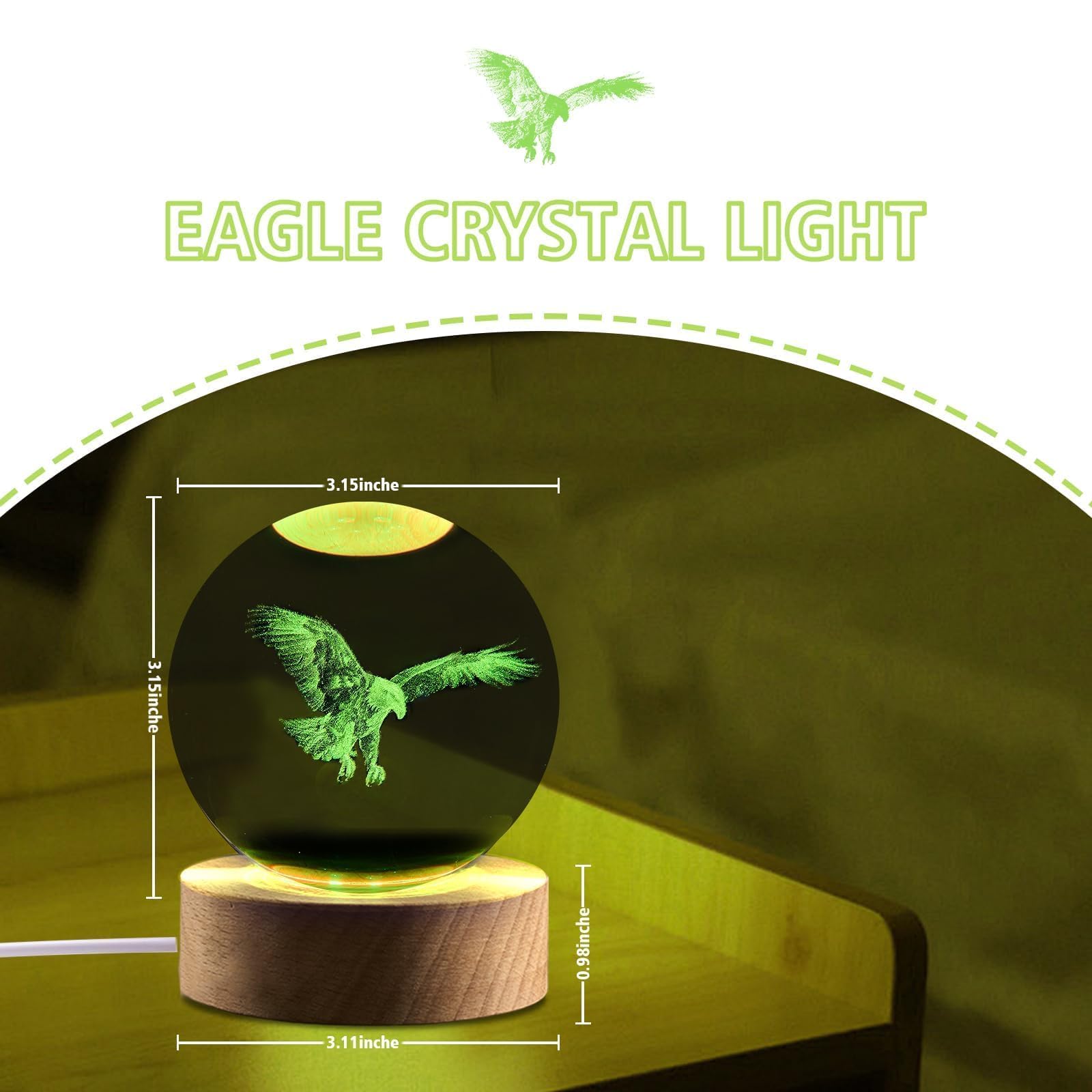 Shellvcase Eagle Gifts For Men, 3.15In 3D Eagle Crystal Ball Lamp With Remote Control, Eagle Scout Gifts, Eagle Decor For Eagle