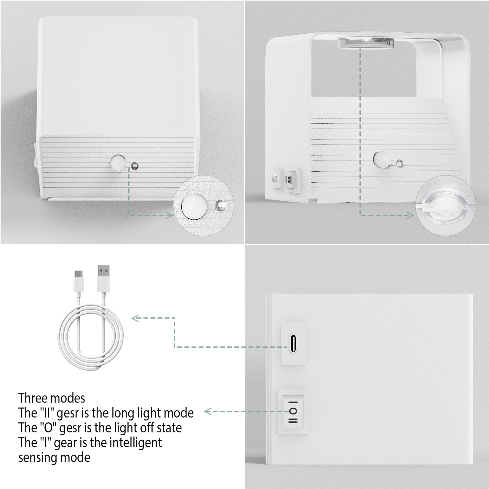 Coinmit LED Wall Sconces 5500mAh Motion Sensor 3000K Metal 2 Pack White Model HW632B