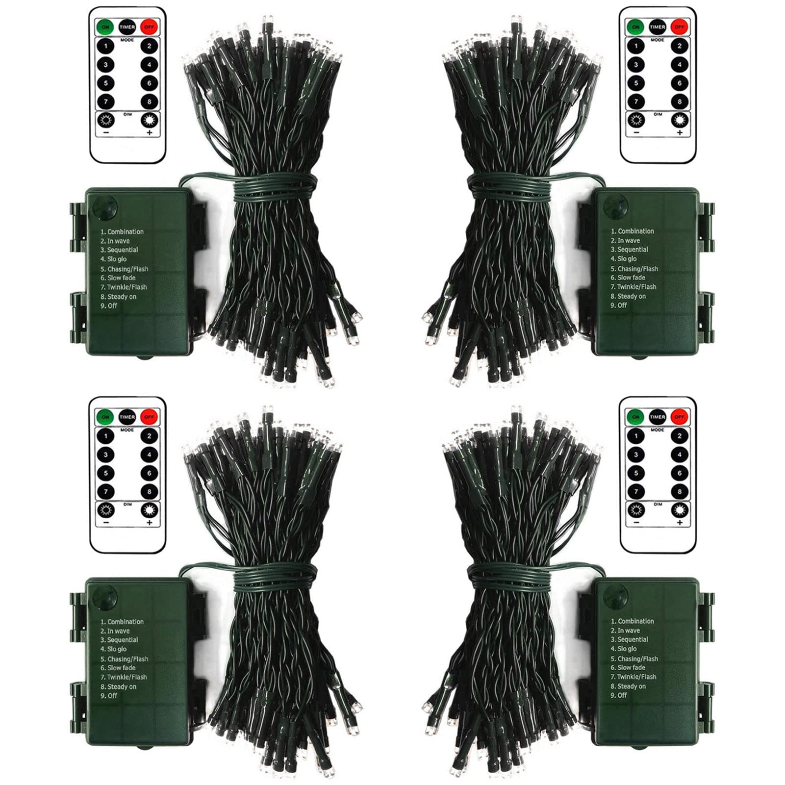 Zaiyw 200 Led String Lights Battery Operated, 66Ft Cool White, Remote Timer, 8 Modes, Dark Green Wire
