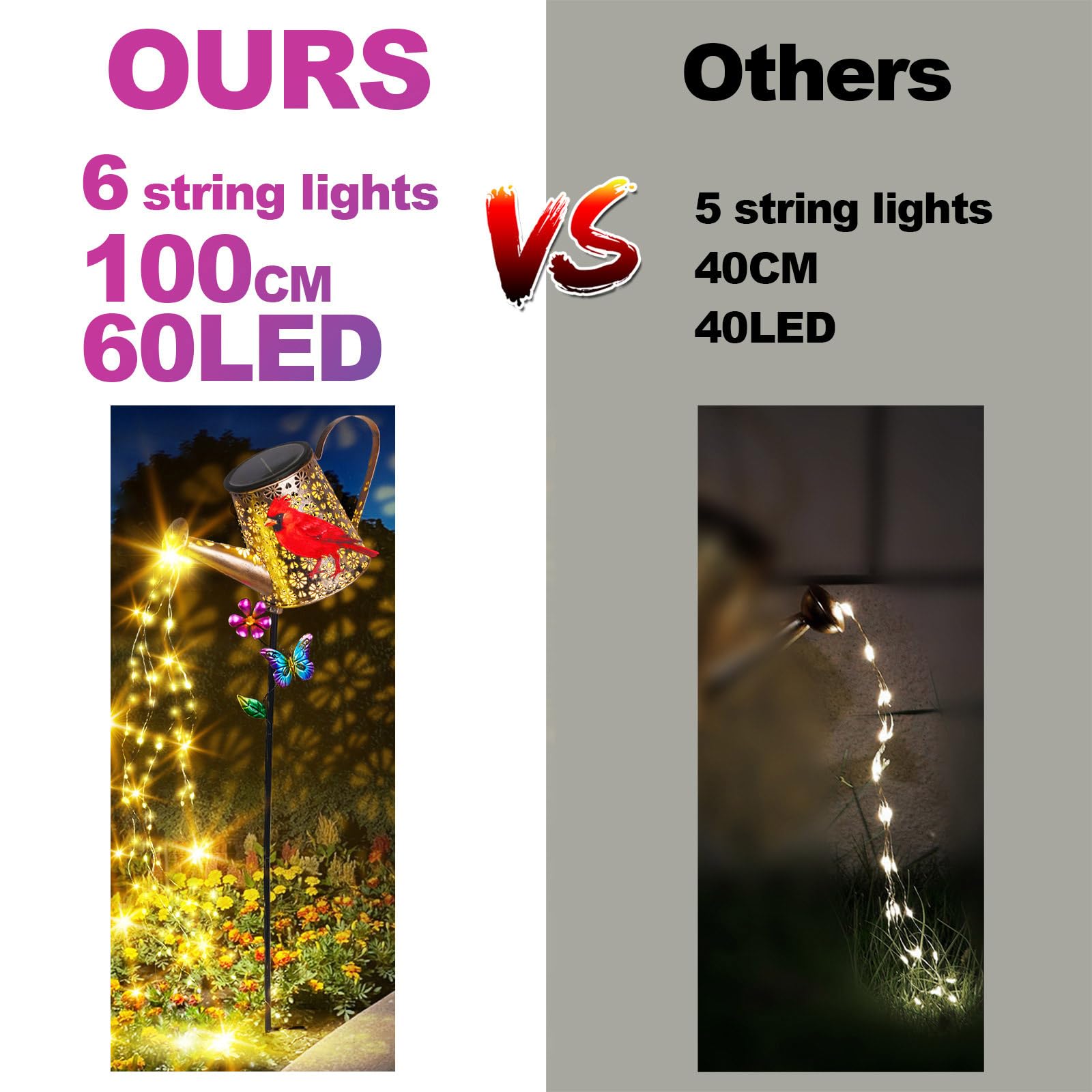 Solar Lights Outdoor Decorative, 39.4'' Metal Solar Watering Can Lights With Red Cardinal, Waterproof Garden Stake For Yard Lawn