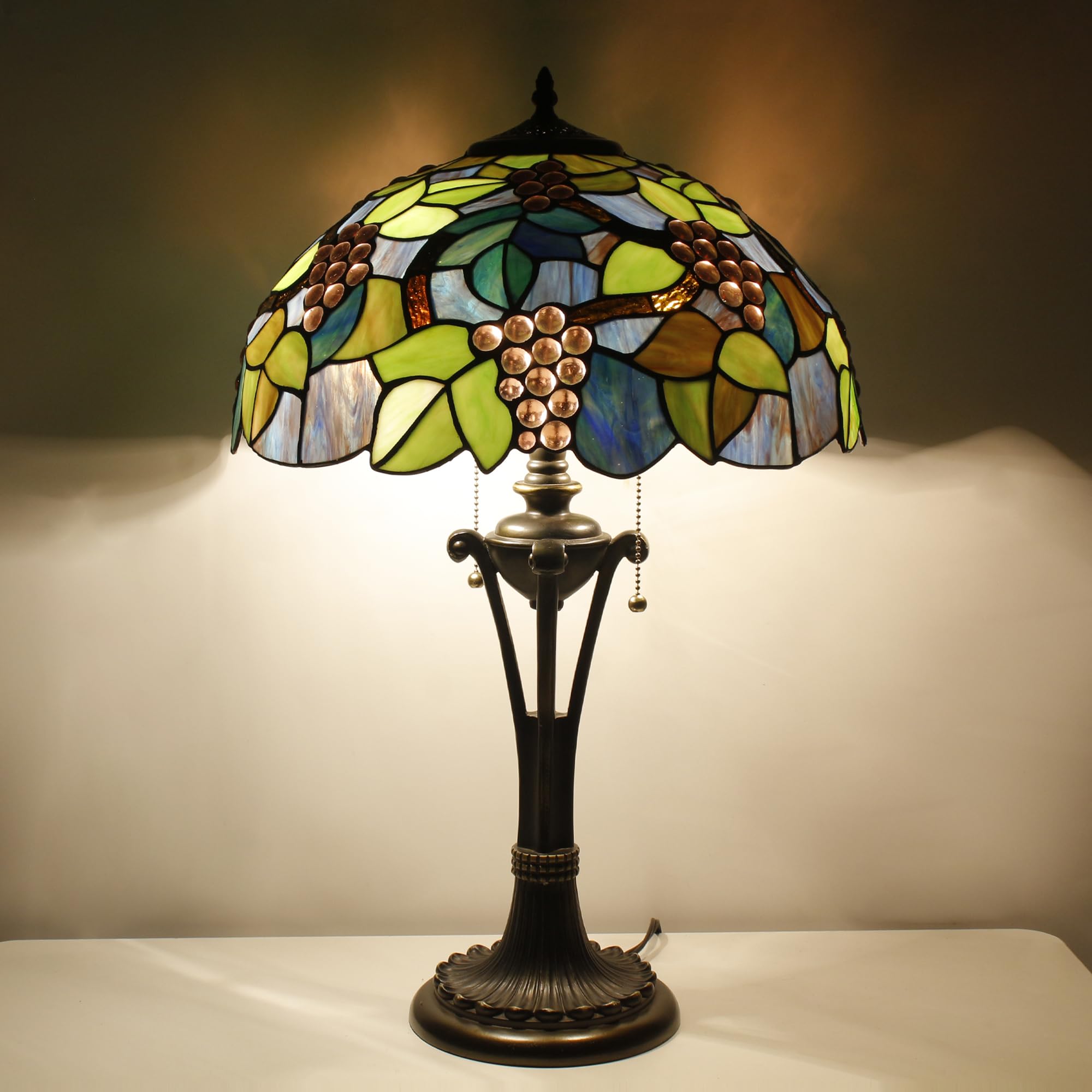 L-Juicwe Tiffany Table Lamp Purple Stained Glass Desk Lamp 16X16X24Inches Grape Style Reading Light