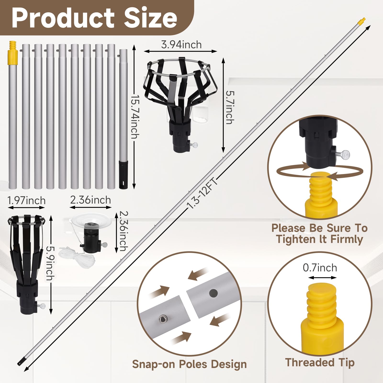 Liaakrr 12Ft Light Bulb Changer For High Ceilings, Light Bulb Changer With Baskets And Suction Cup,High Ceiling Light Bulb Chang