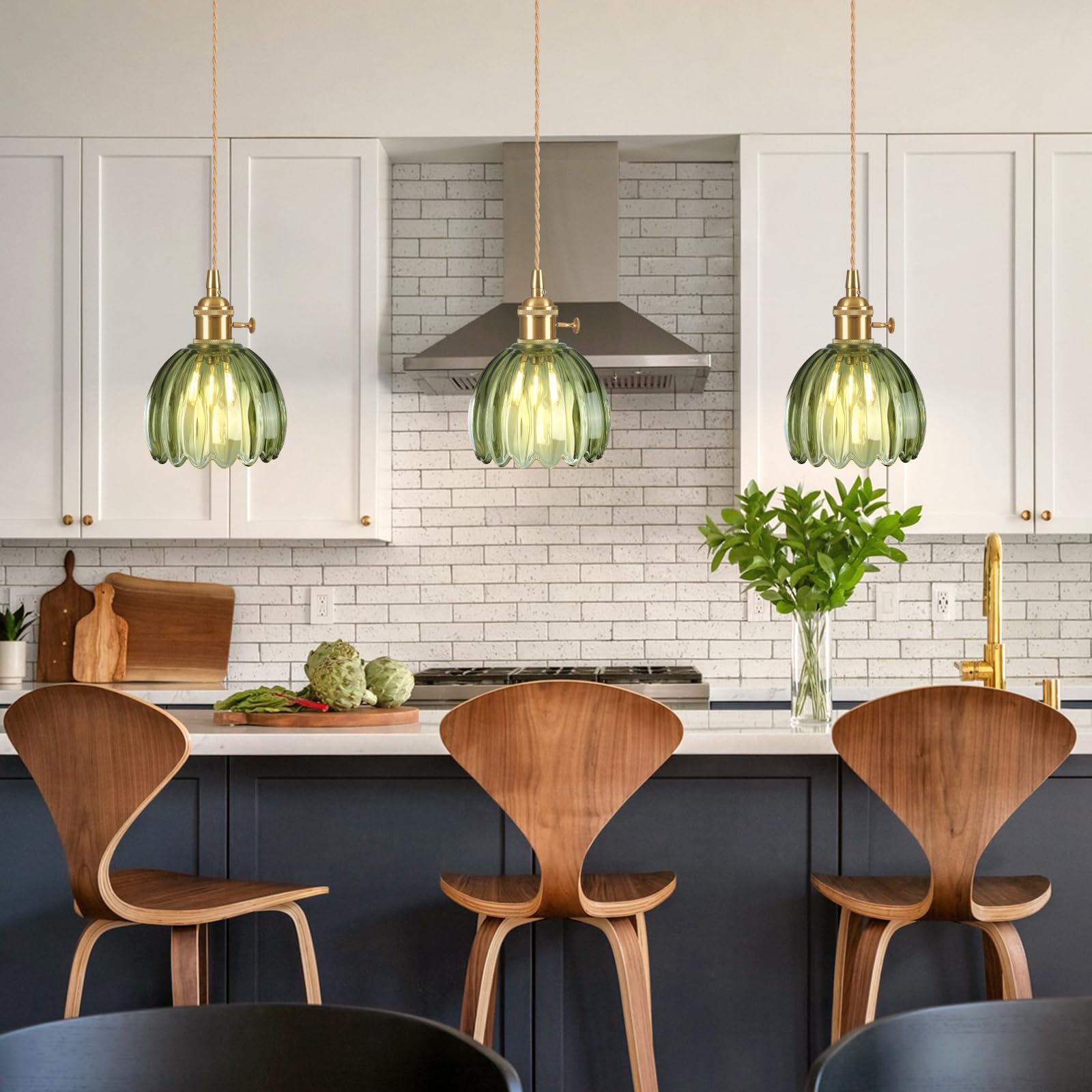 Loiogohot Pendant Light Fixtures,Mini Hanging Lights Green Glass Vintage Pendant Light 5.1Inch E26 Hanging Light For Bedroom Liv