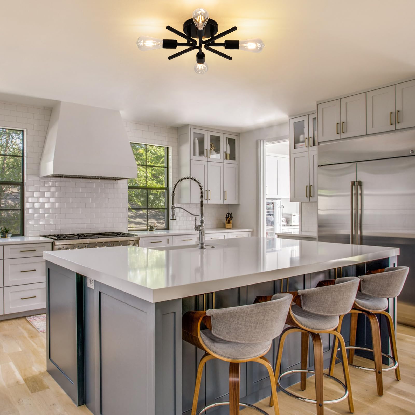 4 Light Farmhouse Sputnik Lighting Fixtures Ceiling Fixtures Black Industrial Flush Mount Lamp Hallway Light Fixture Sputnik Ceiling Lighting For Kitchen Living Room Bedroom Foyer Entryway E26