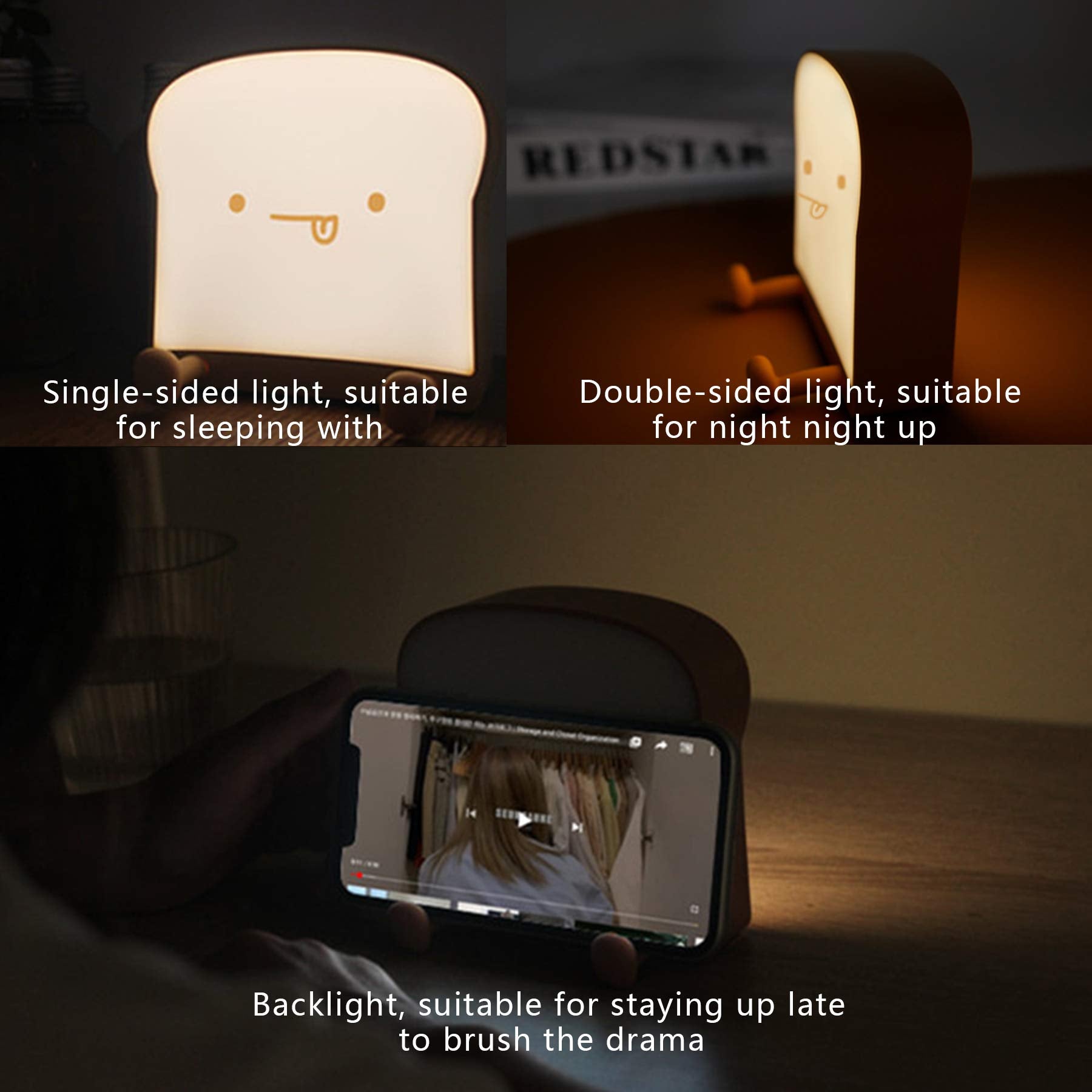 Qanyi Portable Toast Bread Led Night Light - Cute Rechargeable Bed Lamp For Teens & Kids