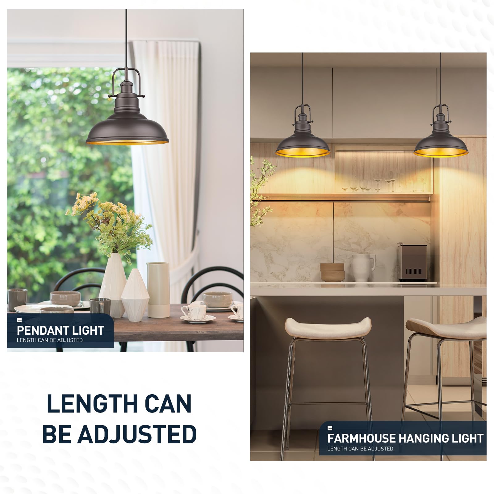 zeyu 2 Pack Farmhouse Pendant Light Fixtures, 11-inch Ceiling Hanging Light Fixtures for Kitchen Dining Room, Oil Rubbed Bronze
