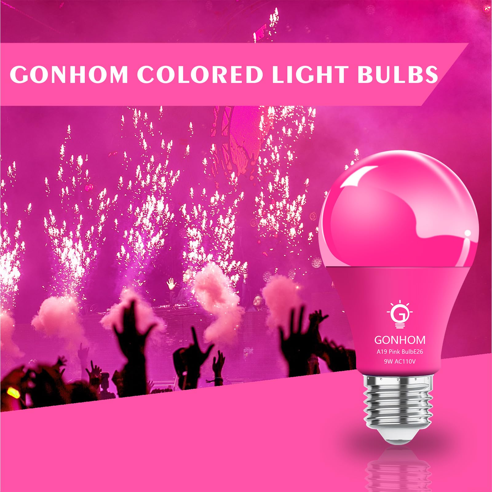 Gonhom 8 Pack Pink Led Light Bulbs, 9W Equivalent 100W, E26 Base For Party & Holiday Decor