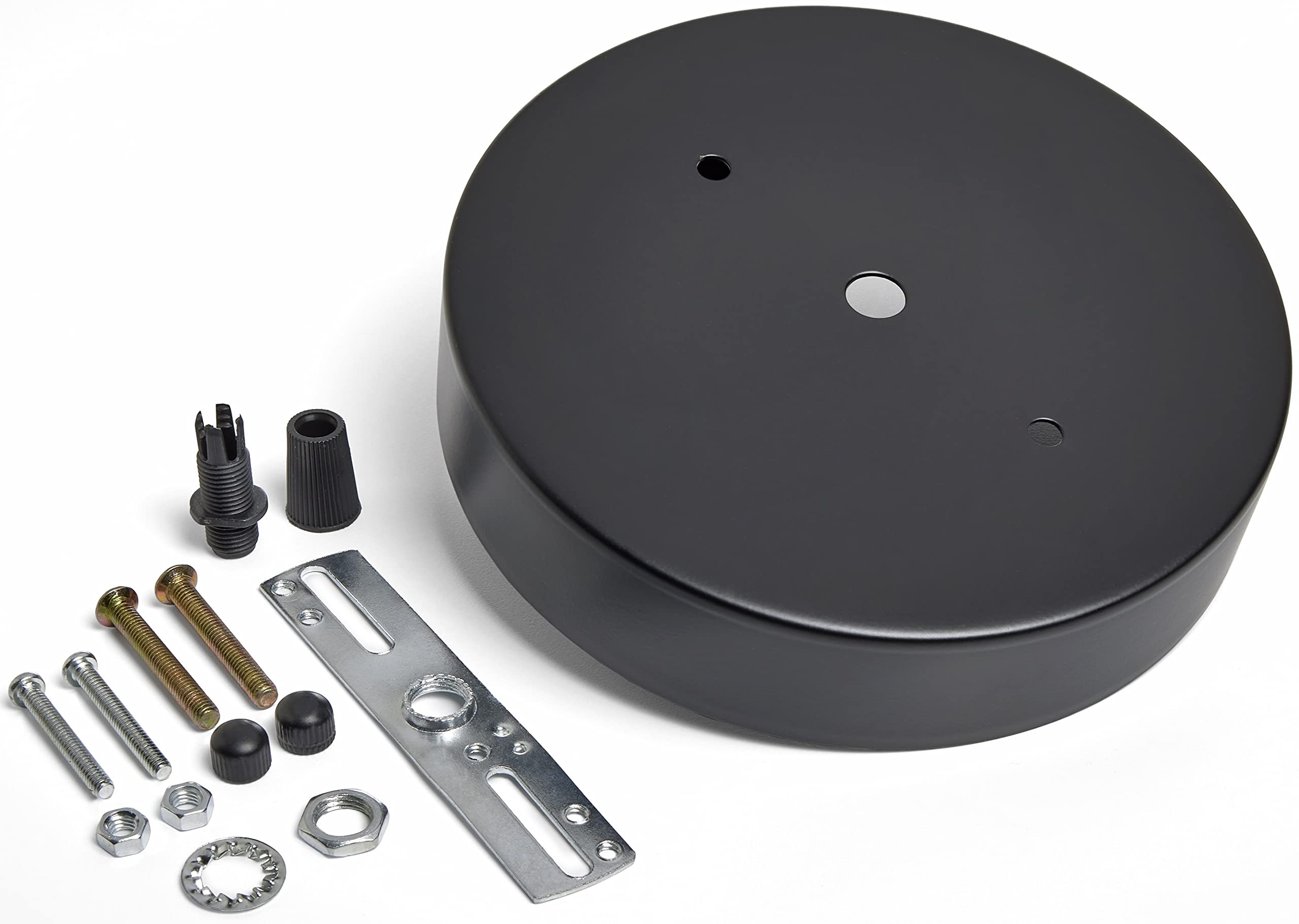 Industrial Rewind 6in Black Light Fixture Canopy Kit, Metal, Model 1hBlkCn, Extra Depth and Width, Ceiling Hardware Included