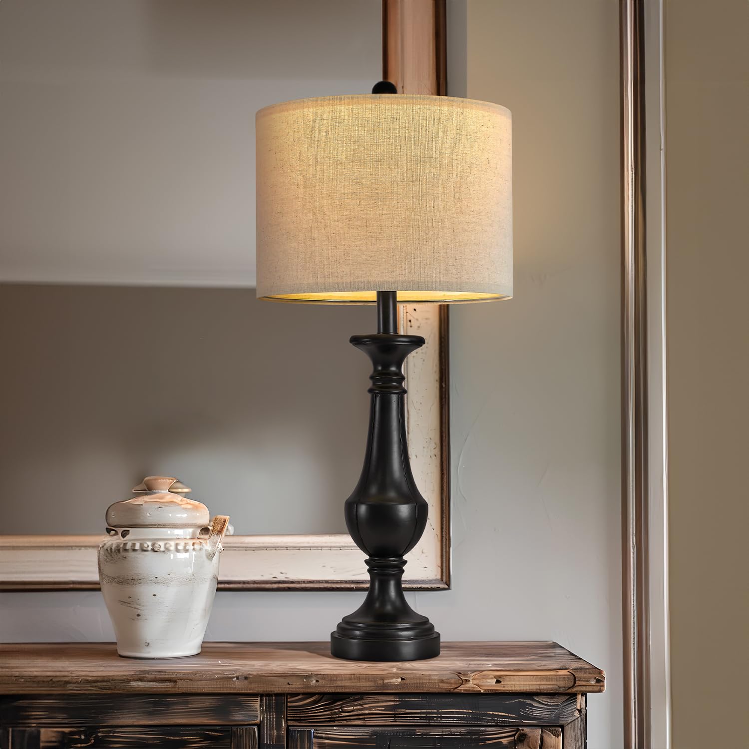 PoKat 27.5'' Farmhouse Table Lamp for Living Room, Mid Century Tall Table Lamp for Bedroom, Bedside Lamps for Night Stands, Wood