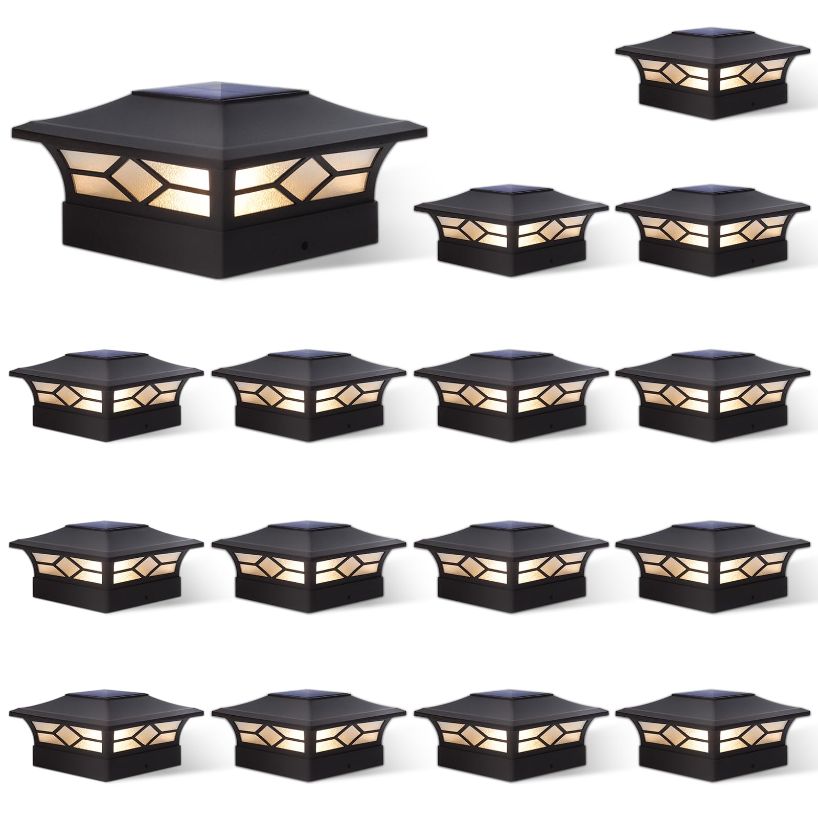 JOFIOS Solar Post Cap Lights 16-Pack, Waterproof Plastic LED for 4x4 Posts, Black