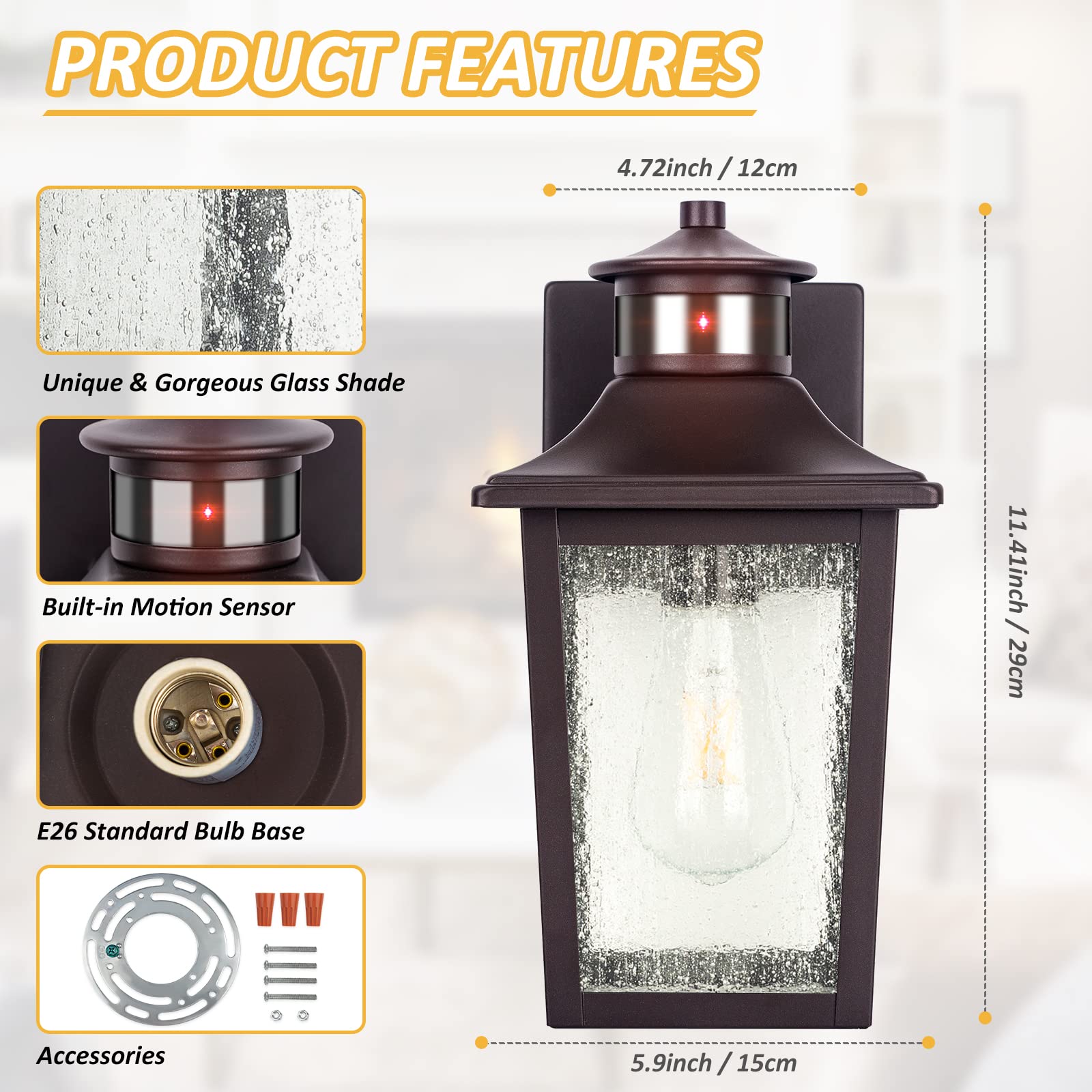 Filiyano Oil Rubbed Bronze Motion Sensor Outdoor Lights 2-Pack - Waterproof Dusk To Dawn