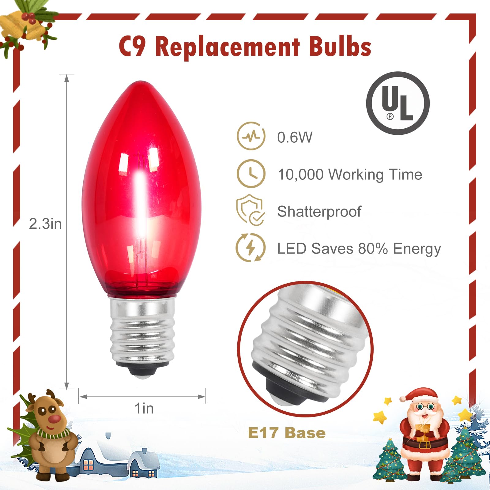 Vruxuri C9 LED Christmas Light Bulbs, Shatterproof & Dimmable, 25 Pack, Multicolor