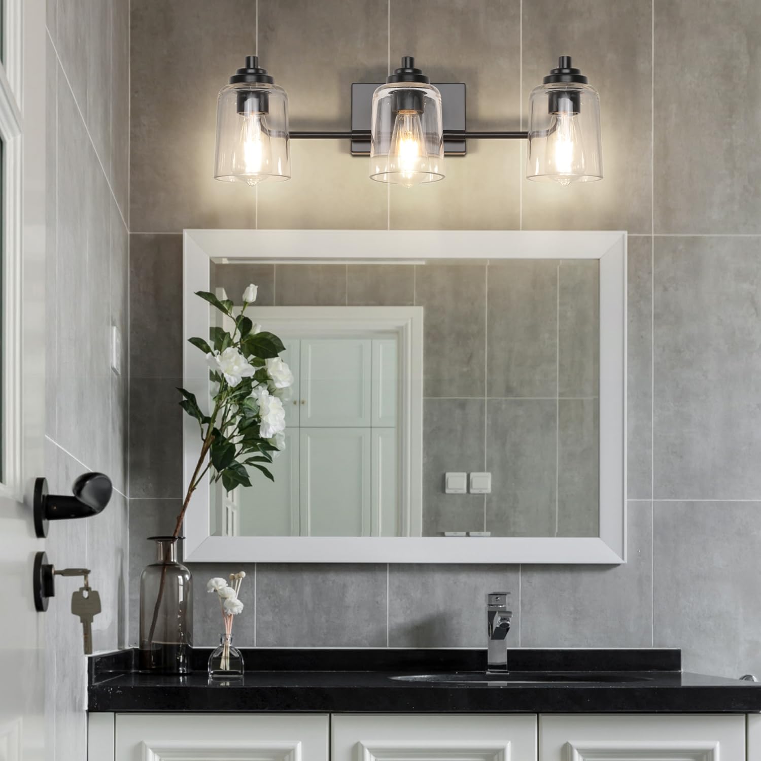 Solfart 3 Lights Bathroom Light Fixtures Over Mirror Black Vanity Lights For Bathroom Wall Lights For Bathroom Matte Black Mirro