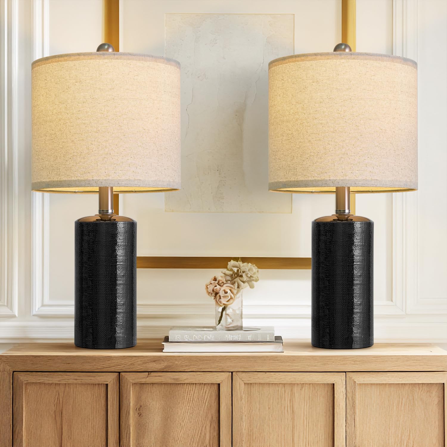 G-SAFAVA 20.5 Small Table Lamps for Living Room Lamp Set of 2 Ceramic Lamps for Bedroom Bedside Lamps Modern Boho Lamps for Night Stands Farmhouse Nightstand Lamp Side End Table Lamp  Black