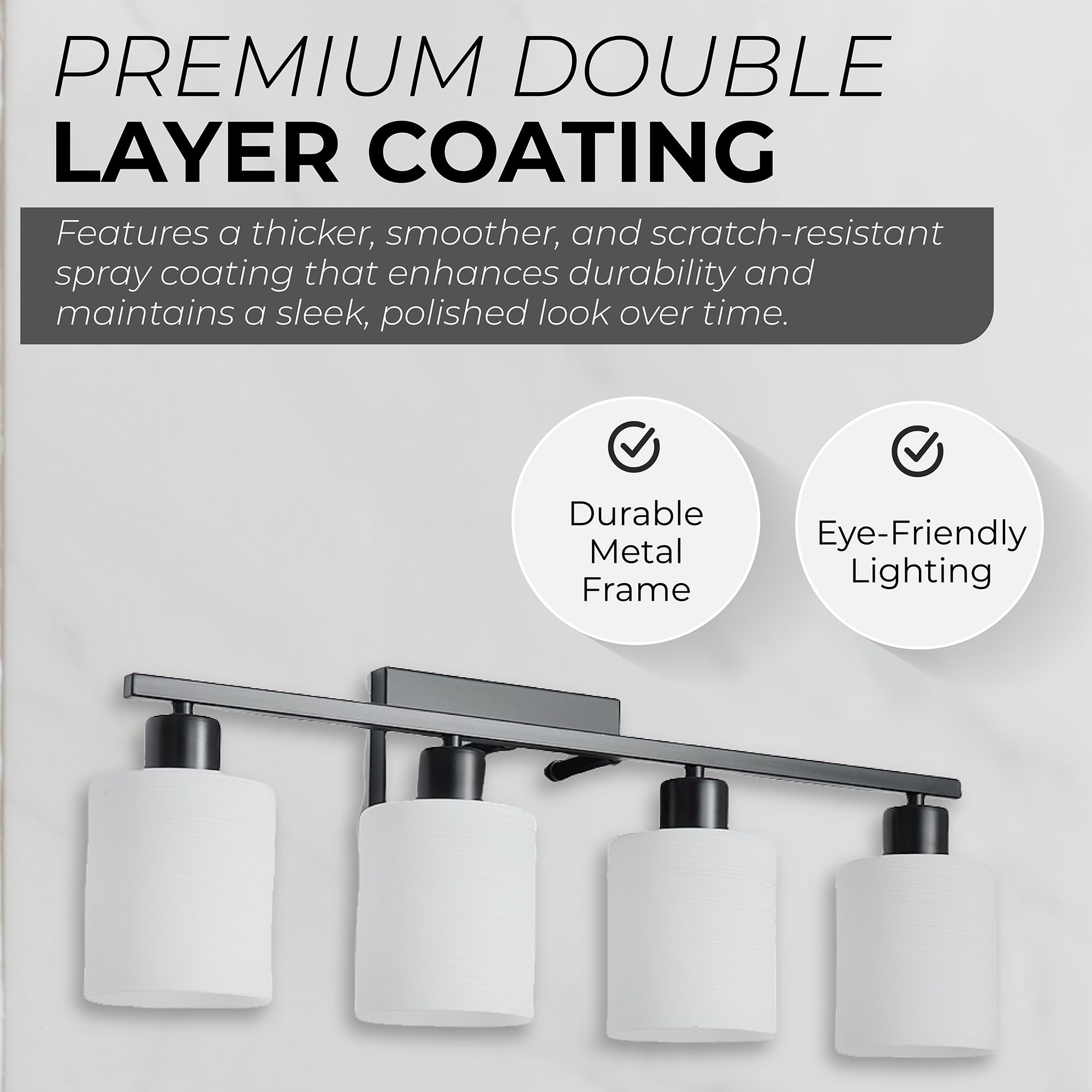 The Door Bull Modern Bathroom Vanity Light, Matte Black, 4 Lights, Milky White Glass, E26 Socket, Wall Sconce for Bedroom & Living Room