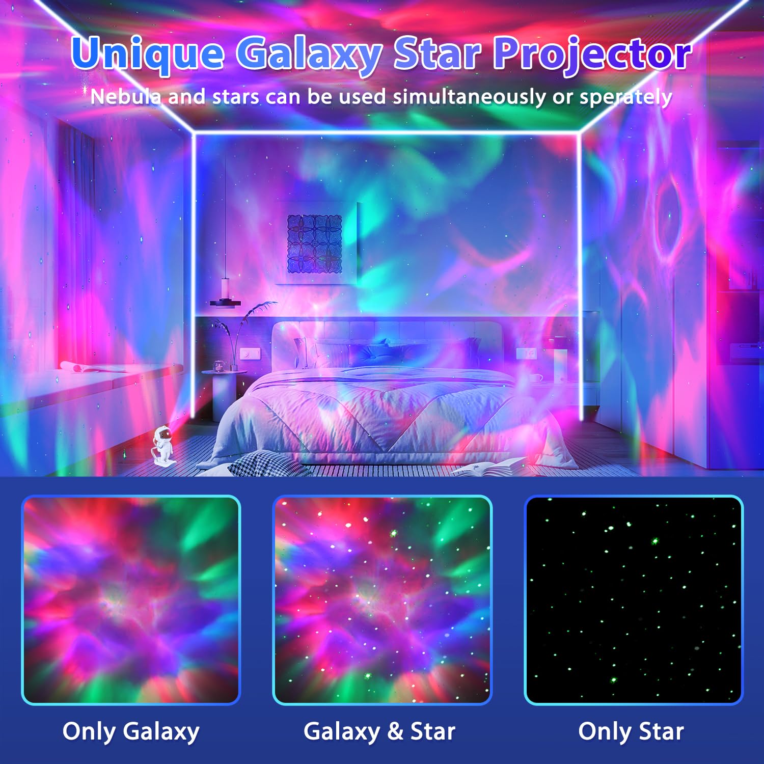 Star Projector With Astronaut Design & Remote Control - Galaxy Night Light For Bedroom, Kids Adults Gift For Birthdays Christmas