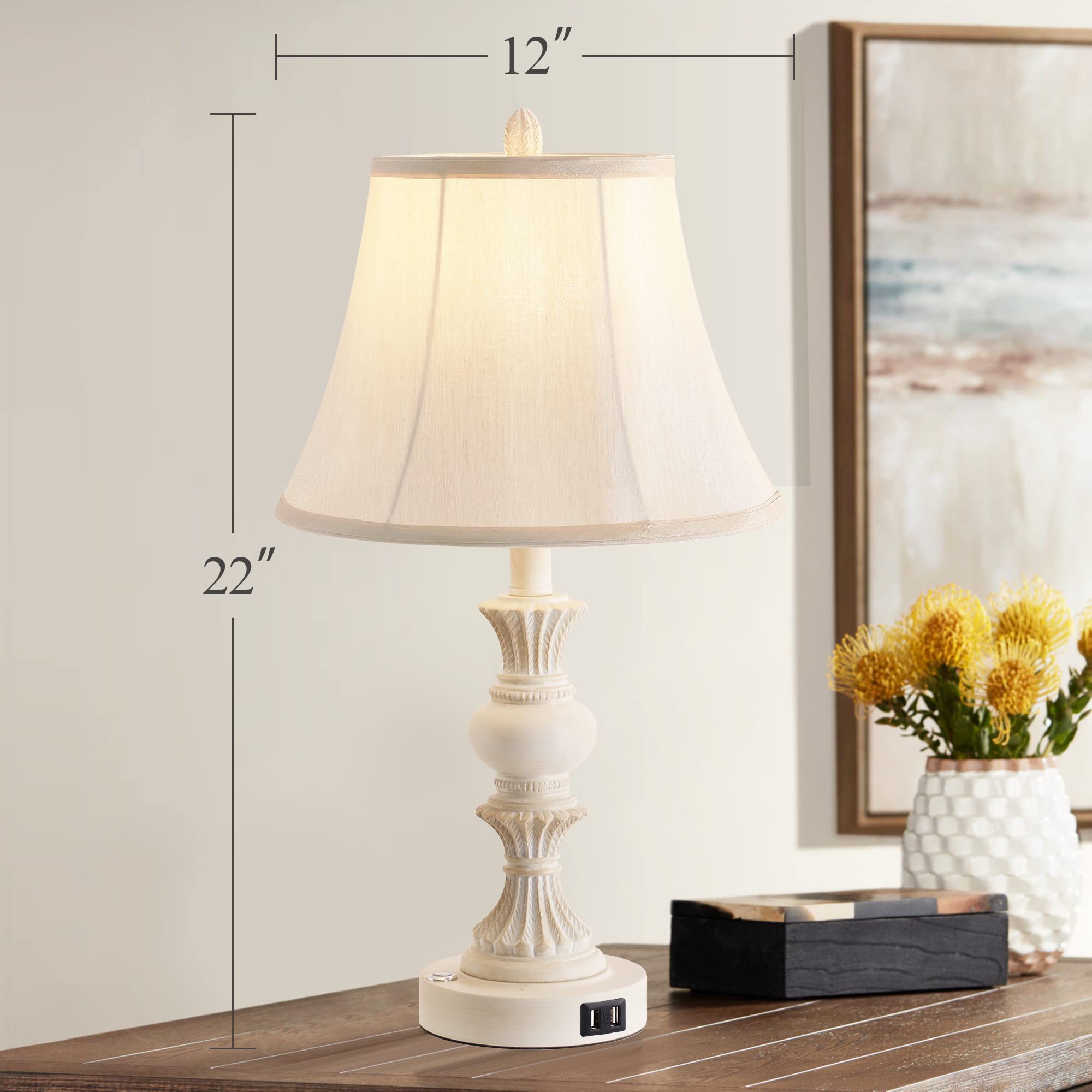 Touch Control Table Lamp Set Of 2, 3-Way Dimmable Bedside Lamp With 2 Usb Charging Ports, French Country Style Nightstand Lamps