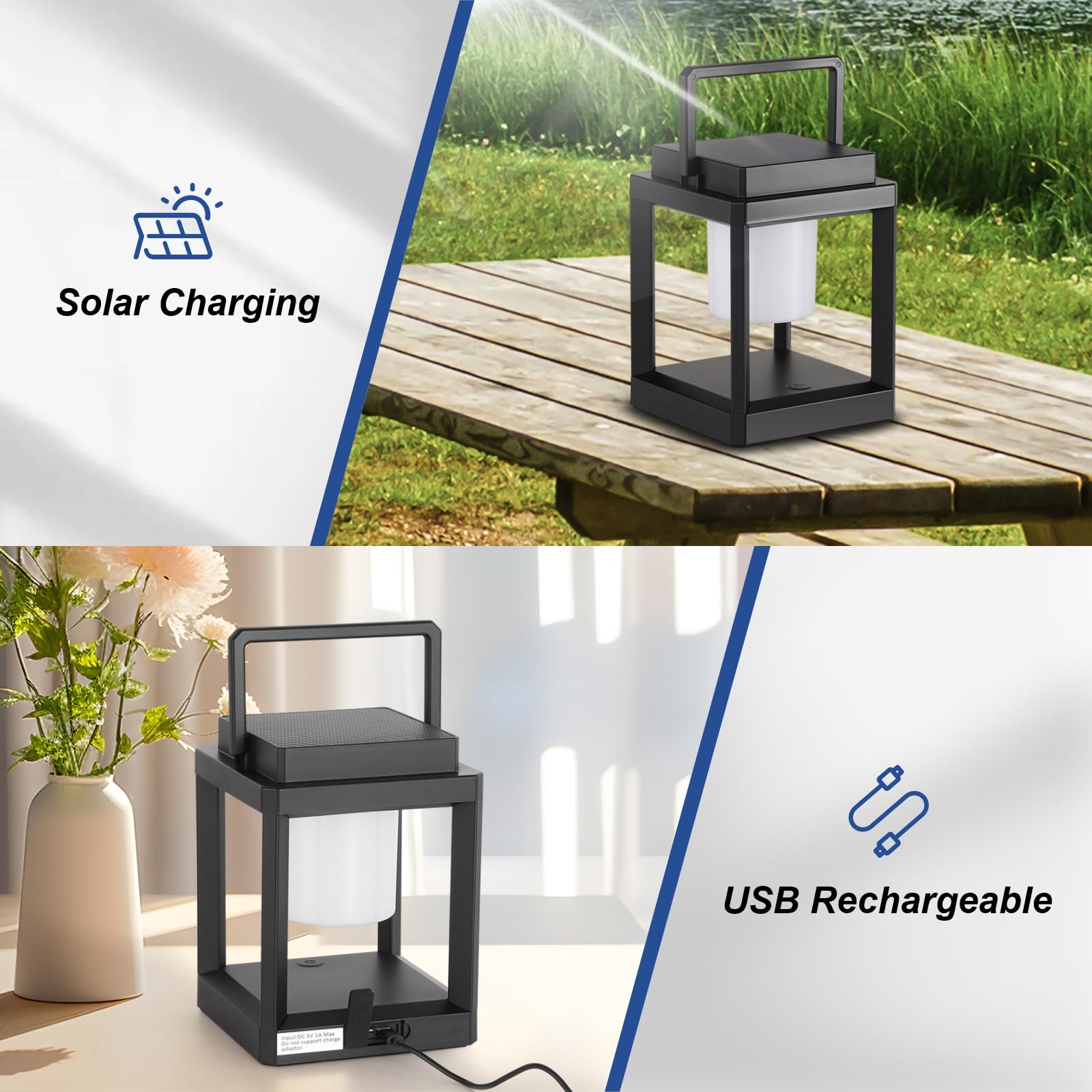 Ridalux Solar Lantern Outdoor Table Lamp - Portable Waterproof Led Lights For Patio & Camping
