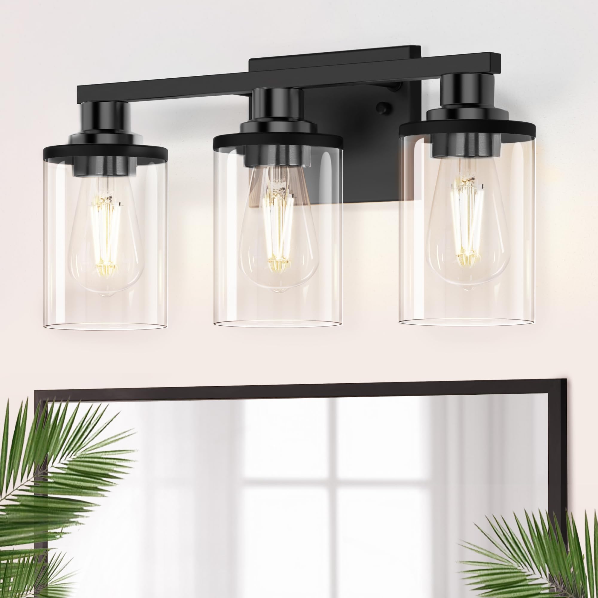 DORESshop 3-Light Bathroom Light Fixtures, Black Vanity Lights with Clear Glass Shade, Model D-JQD05T3BLE26(N)