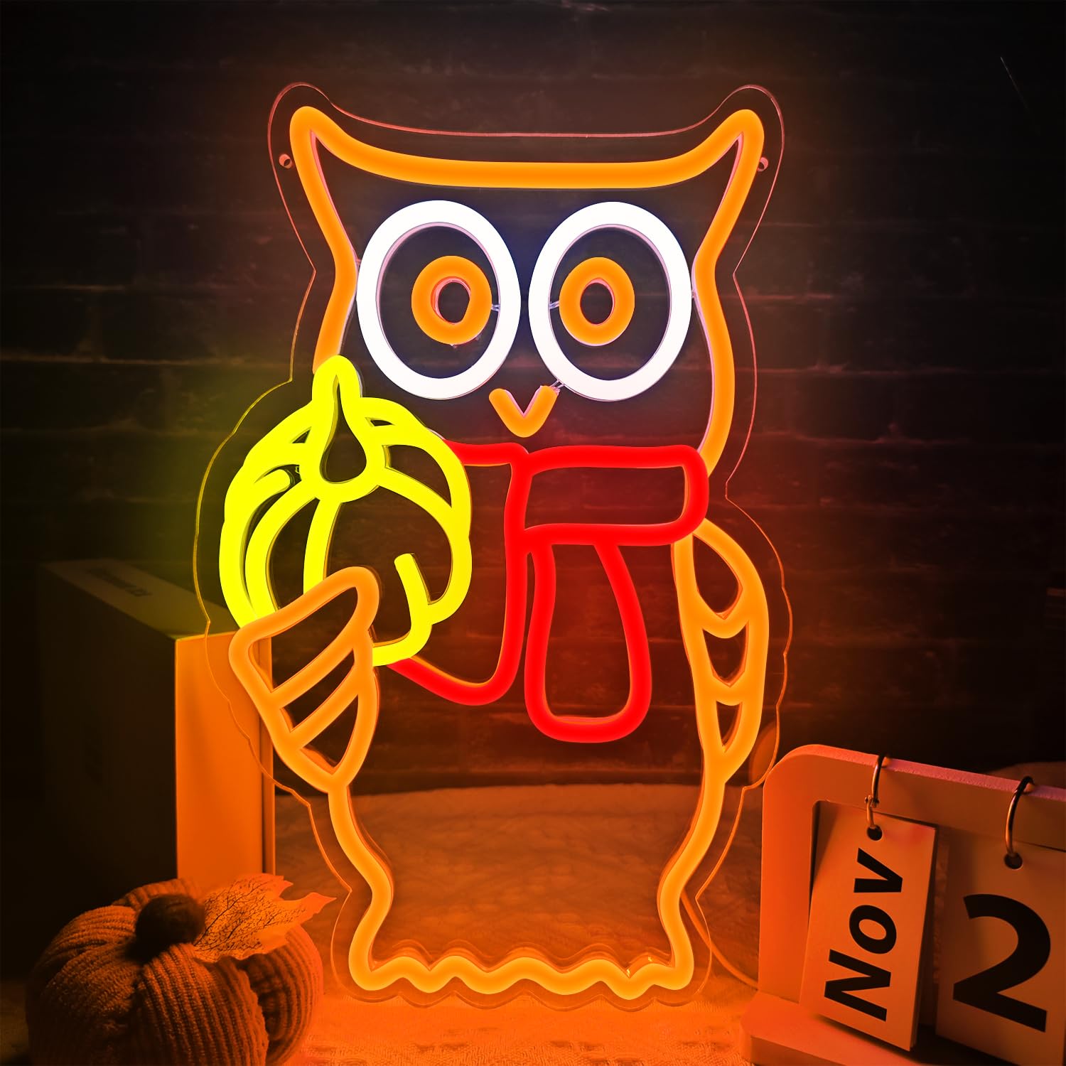 Owl Pumpkin Neon Sign Dimmable Thanksgiving Led Neon Signs For Wall Decor Fall Neon Light Up Sign For Thanksgiving Kitchen Bedroom Living Room Christmas Party Present
