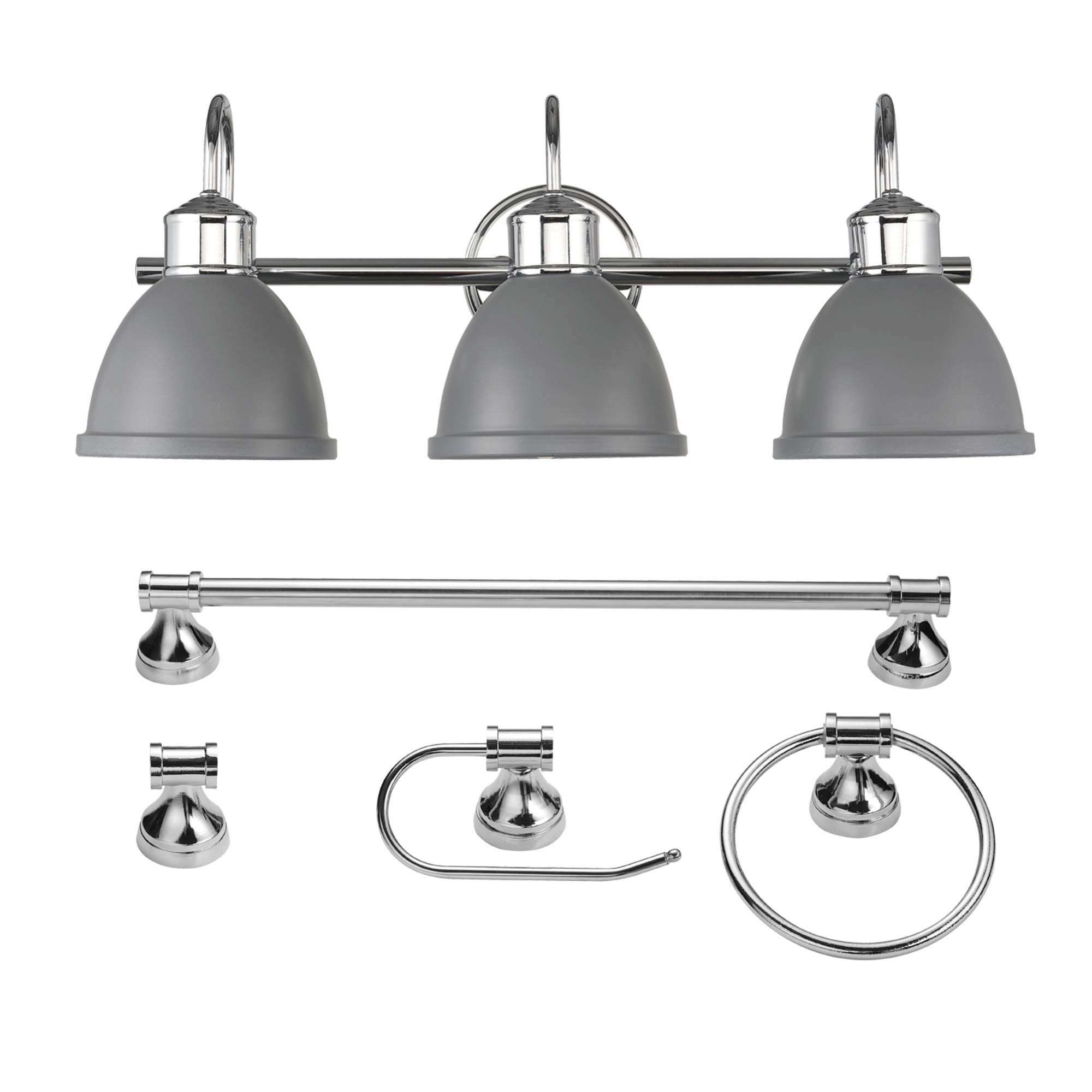 Globe Electric Sydney 5-Piece Bathroom Set, Matte Gray, Chrome, Model 51737