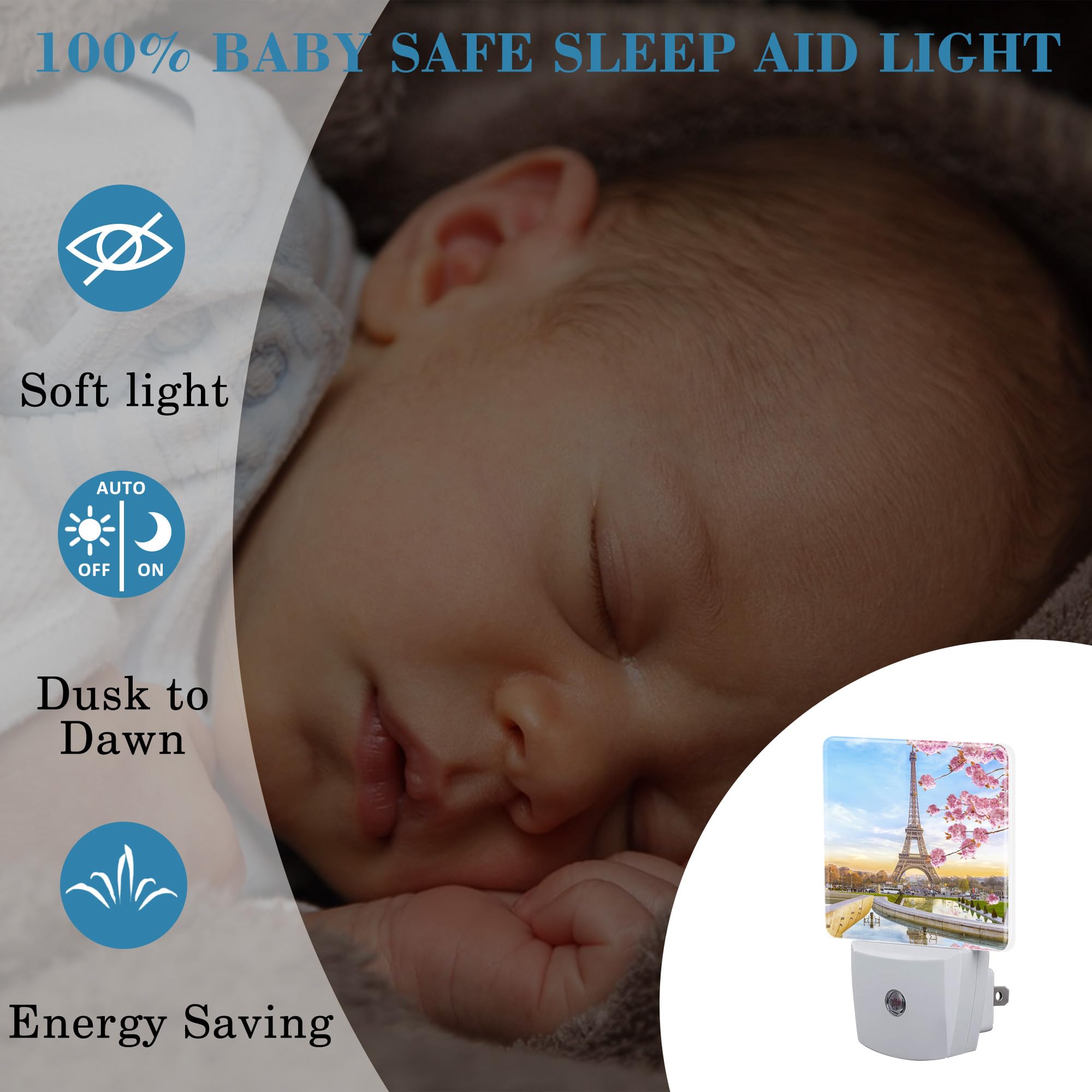 Uiaoiais Plug In Night Lights Eiffel Tower In Spring Nightlight Plug Into Wall Dusk To Dawn Sensor Led Night Light For Kid Girls