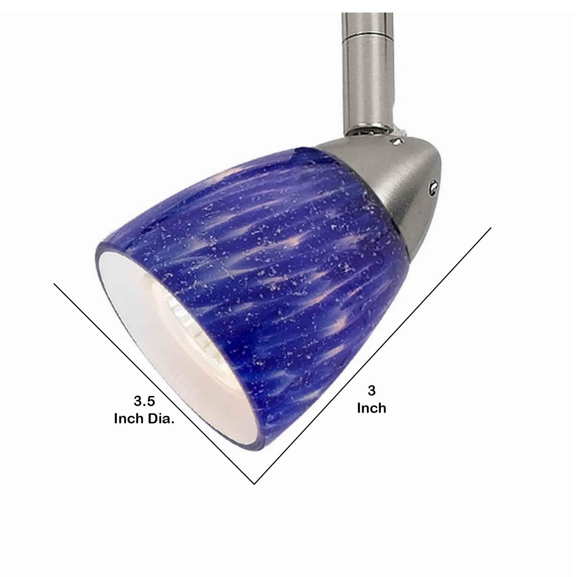 Benzara 50 Watt Track Fixture, Metal with Handblown Glass Shade, Silver and Blue, Model BM223034