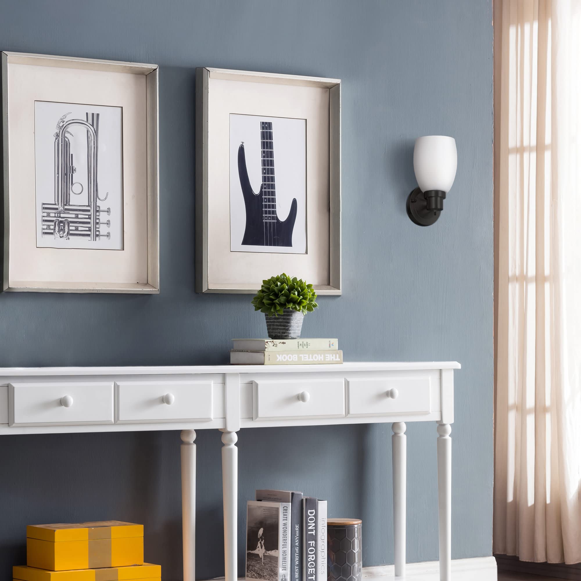 Design House Lydia Wall Sconce, 1 Light, Frosted Glass, Dimmable, Twist On/Off Switch, Matte Black, 4.88 In X 5.125 In X 9.75 In