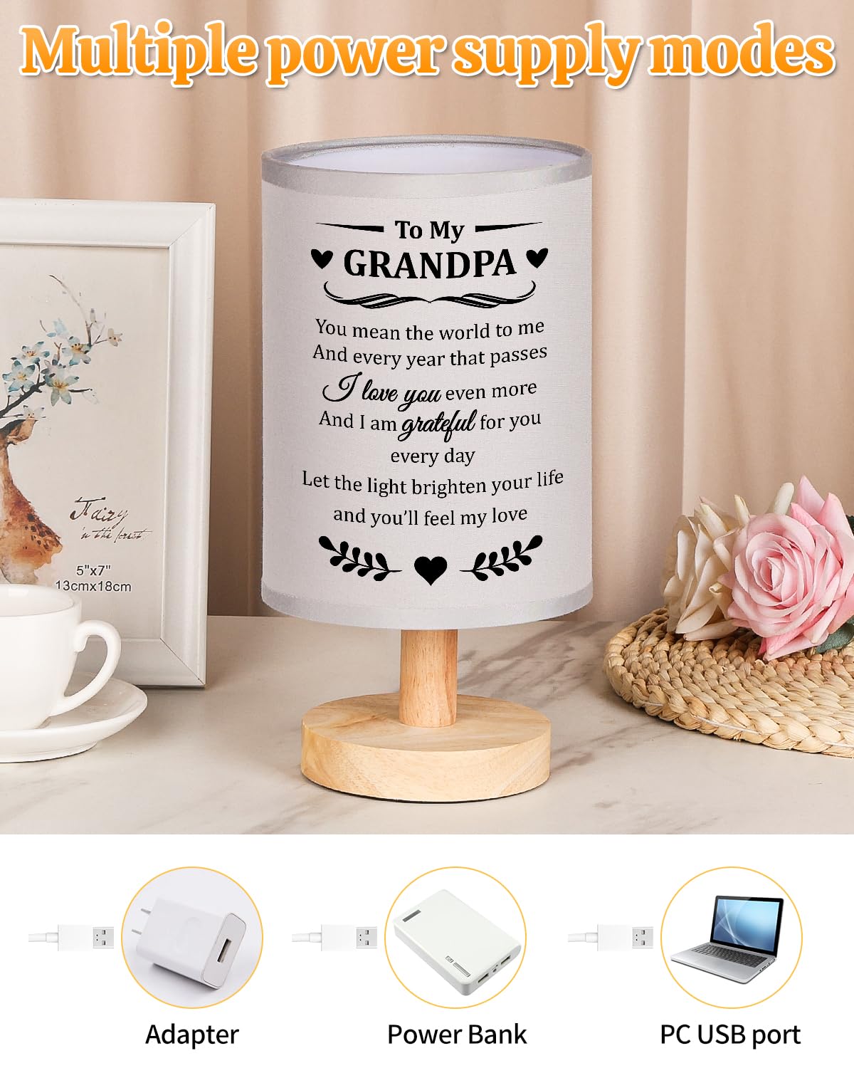 Souhoney Grandpa Gifts For Christmas From Granddaughter Grandson  Table Bedside Lamp Decor For Birthday  Grandpa Gifts Who Have Everything - Fabric Lamps Gray