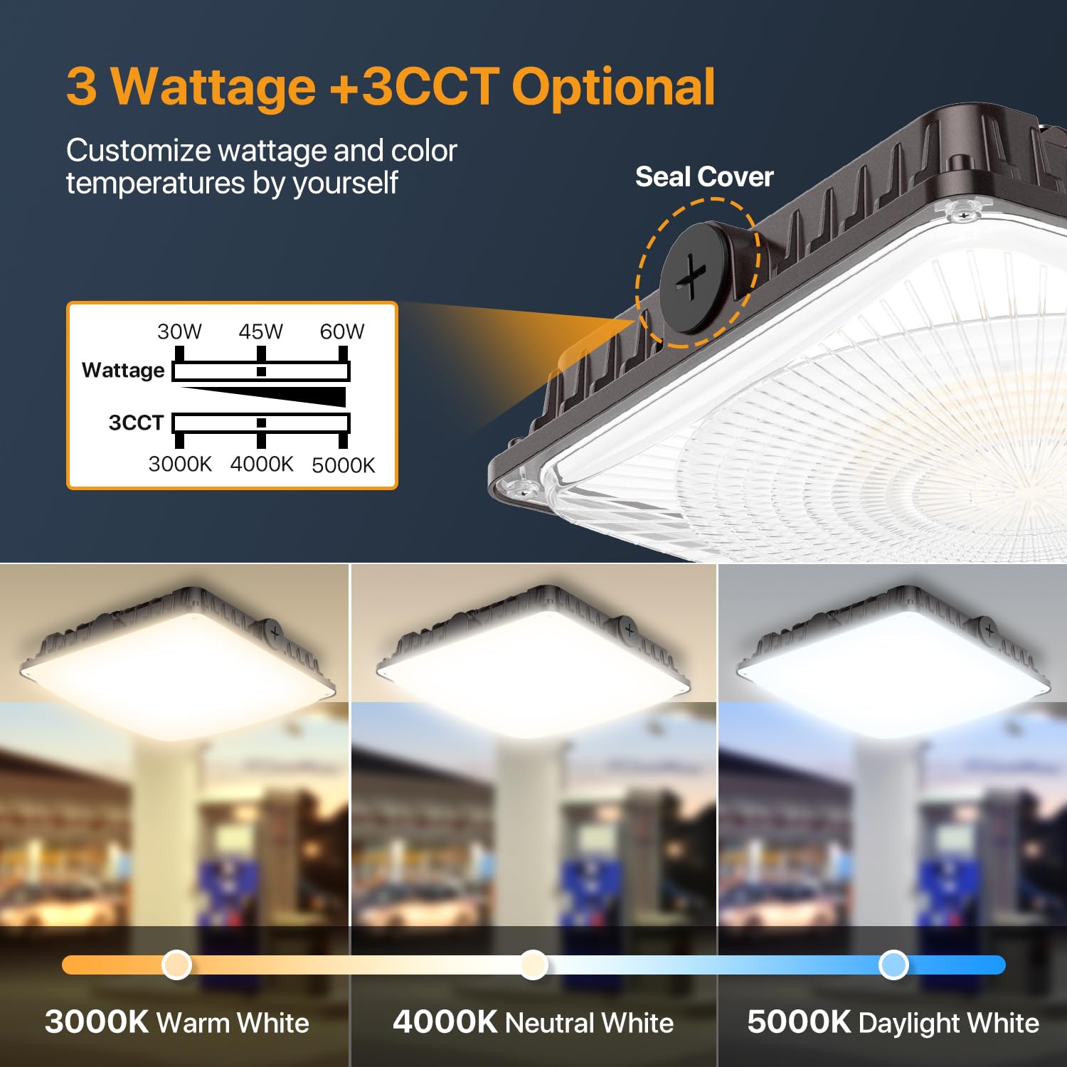 Demilare 60W Led Canopy Lights 4Pack, Selectable Wattage 60/45/30W 3Cct 3000/4000/5000K, Ip65 Etl Listed Commercial Canopy Light