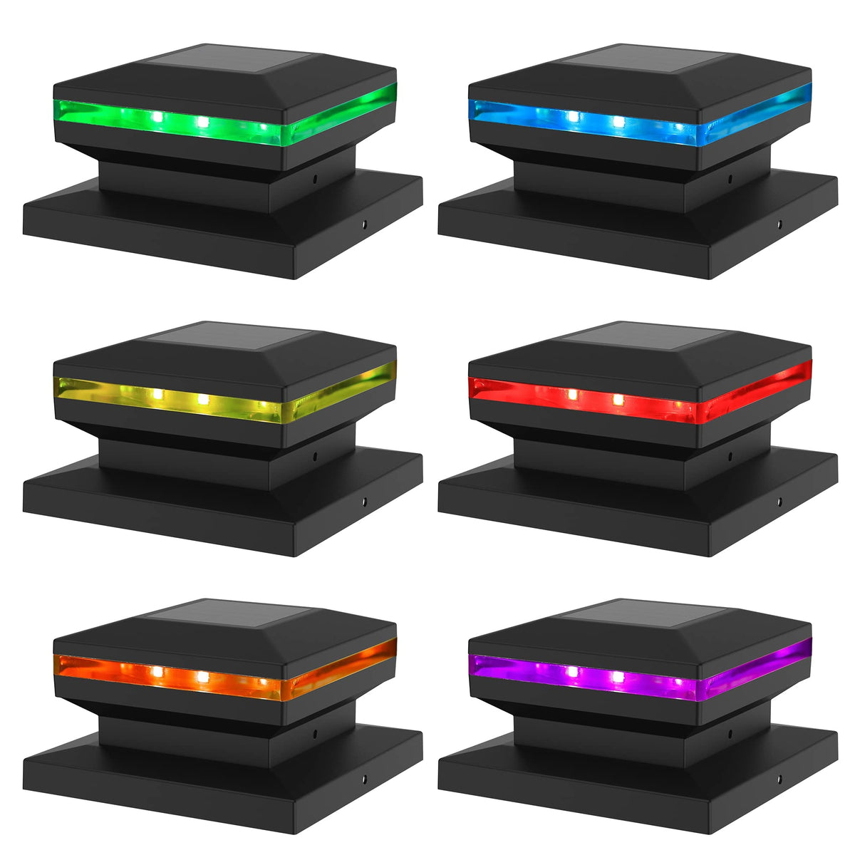 Maggift 6 Pack Solar Post Lights, Outdoor Rgb Color Changing Light For Fence Deck Patio, Solar Powered Caps, High Brightness Dec