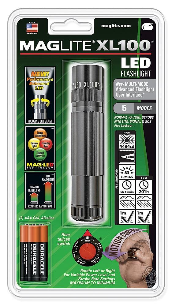 MagLite XL100 LED 3-Cell AAA Flashlight, Gray