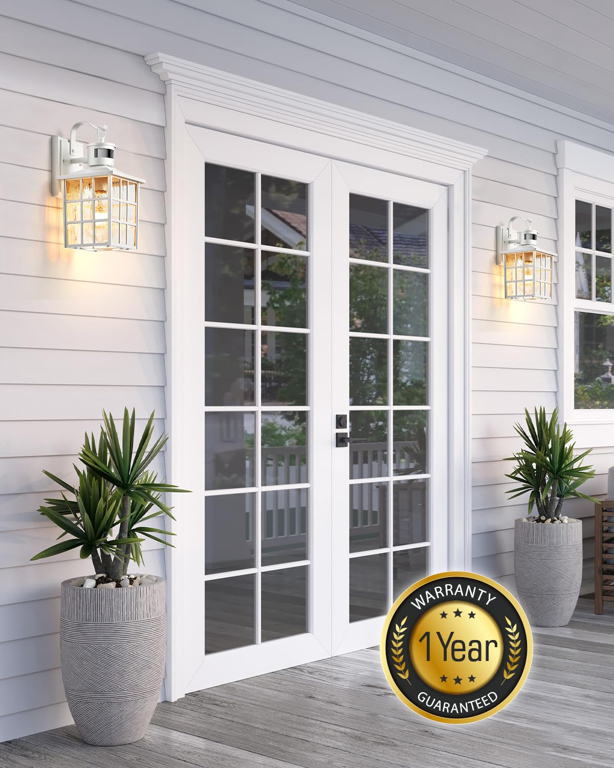Vianis Motion Sensor Outdoor Wall Light, White Aluminum Dusk To Dawn Fixture For Garage & Porch