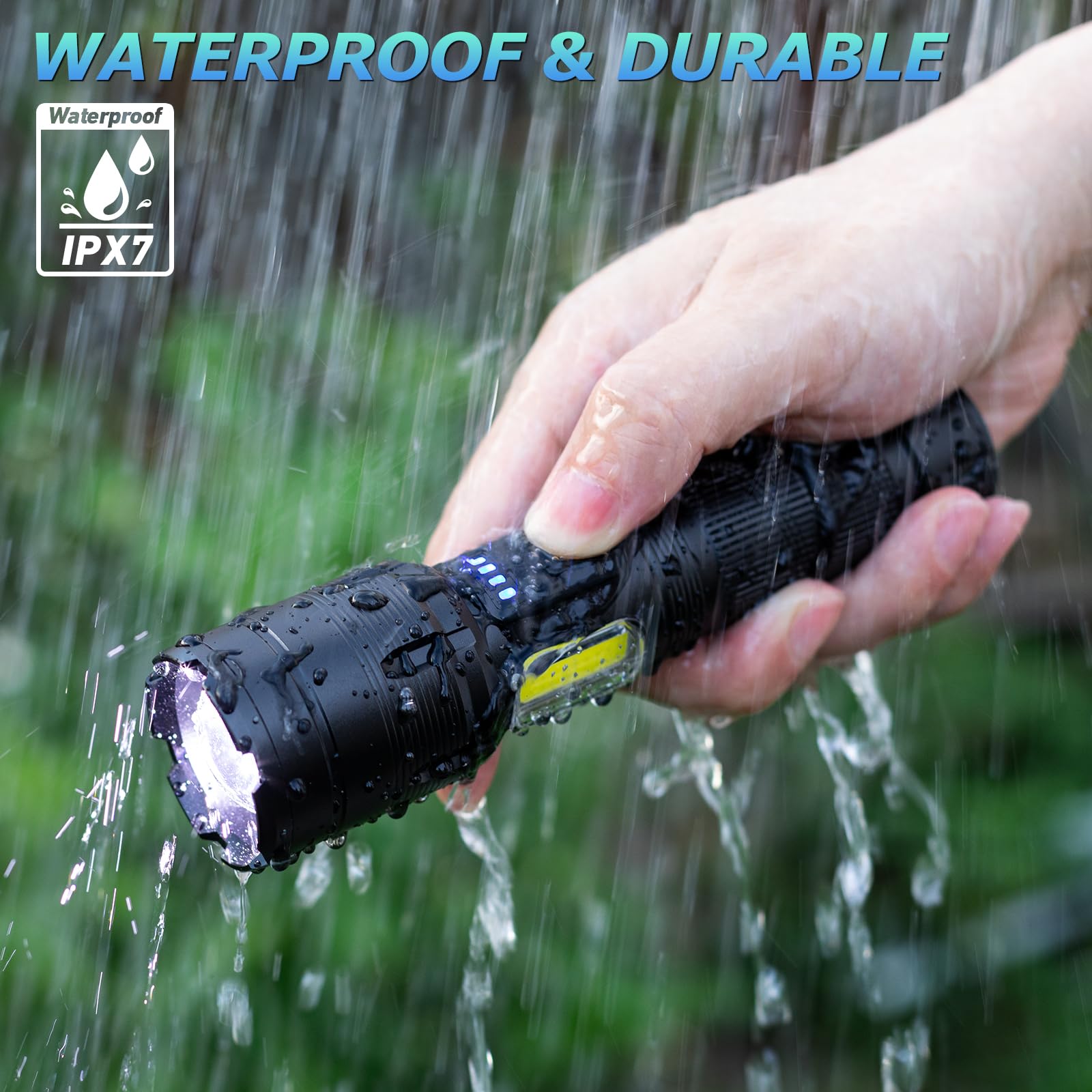 Rechargeable LED Flashlights High Lumen,90,000 Lumens Super Bright Flashlight,Powerful Flash Light 7 Modes with COB Work Light W