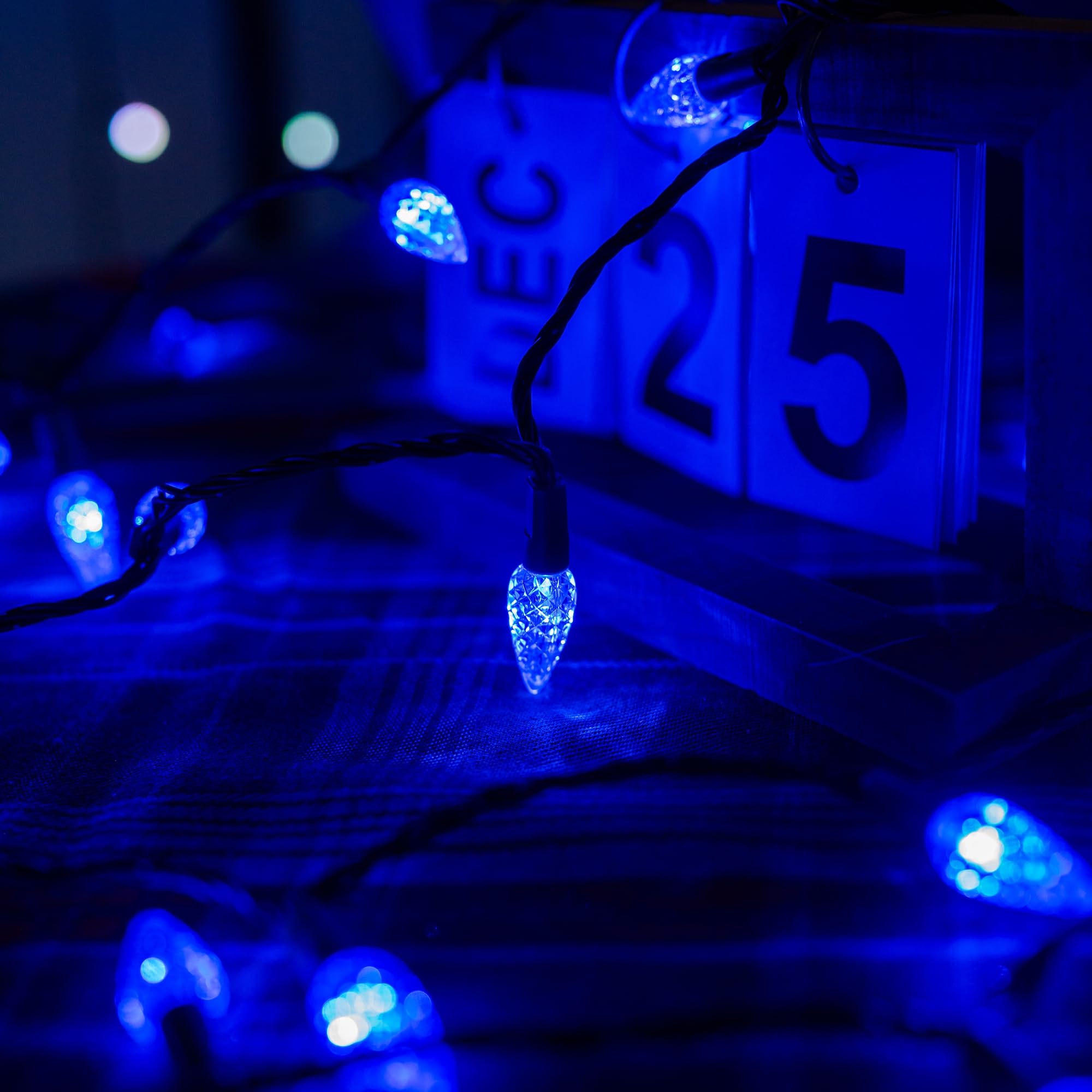 Dazzle Bright C6 Christmas String Lights, 200 LED, 66 FT, Waterproof, 8 Modes, Blue, Model HB-300COI