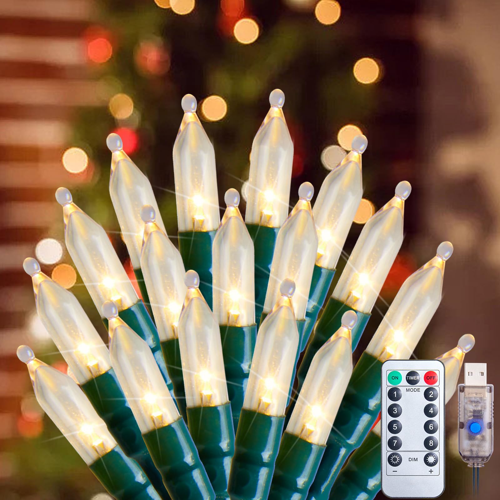 Minetom LED Christmas Lights, 100 Count Warm White String Lights, 39 FT with Remote, USB Plug for Indoor Decorations