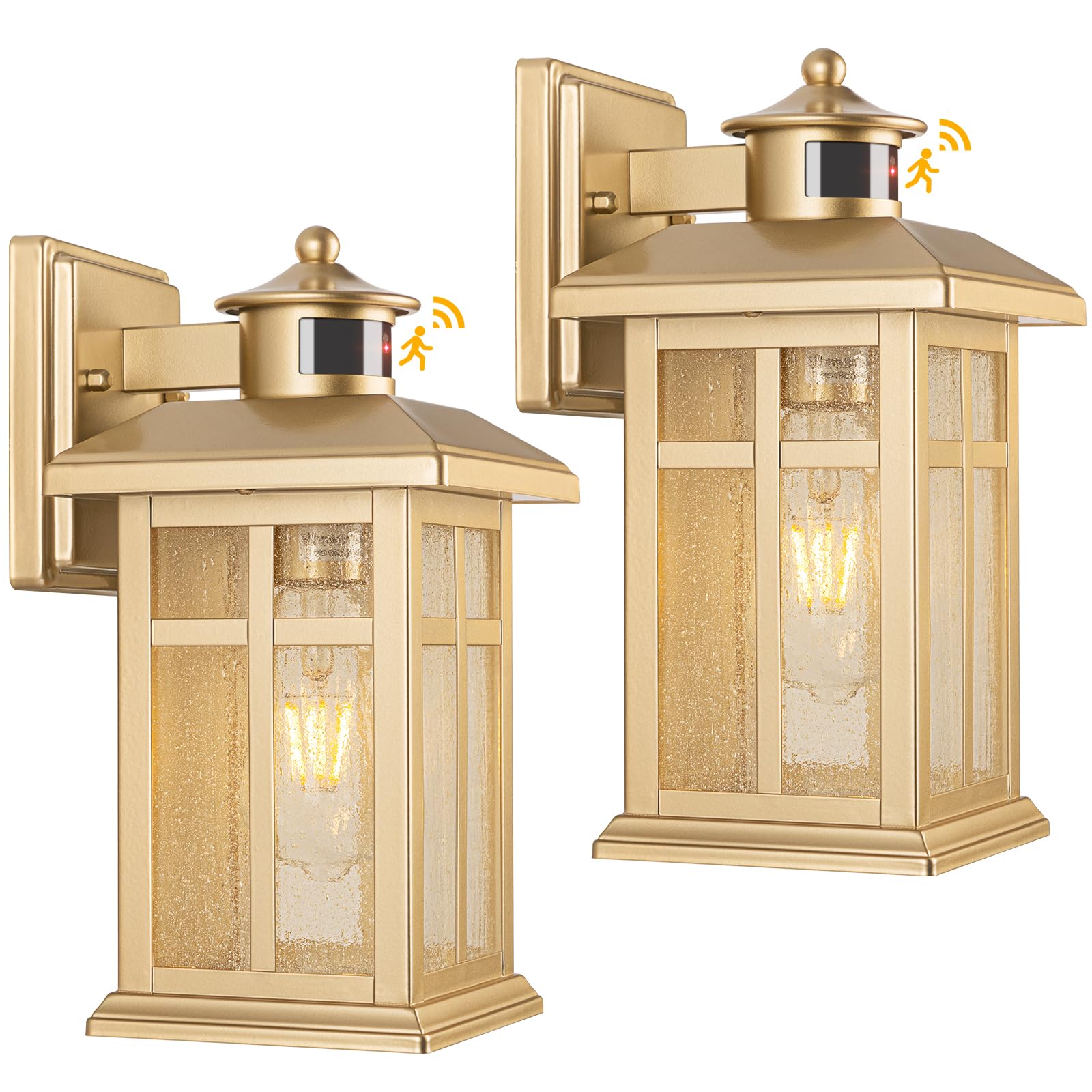 2-Pack Gold Exterior Motion Wall Sconces, Outdoor Waterproof Wall Light Fixtures Wall Mount, Dusk to Dawn Outside Lights for Hou