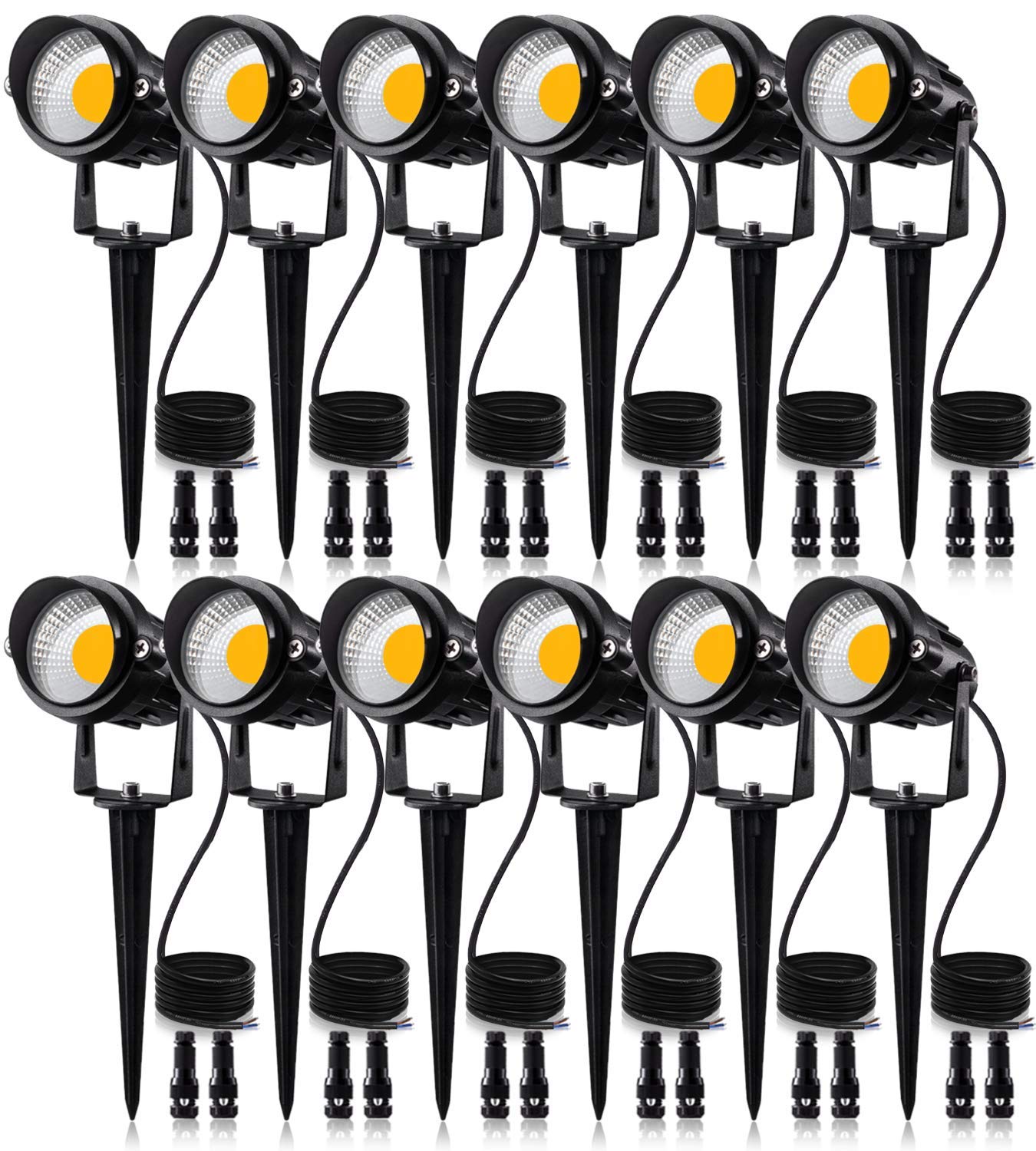 Sunvie 12W Low Voltage Led Landscape Lights, 900Lm Warm White, Waterproof, 12 Pack With Connectors